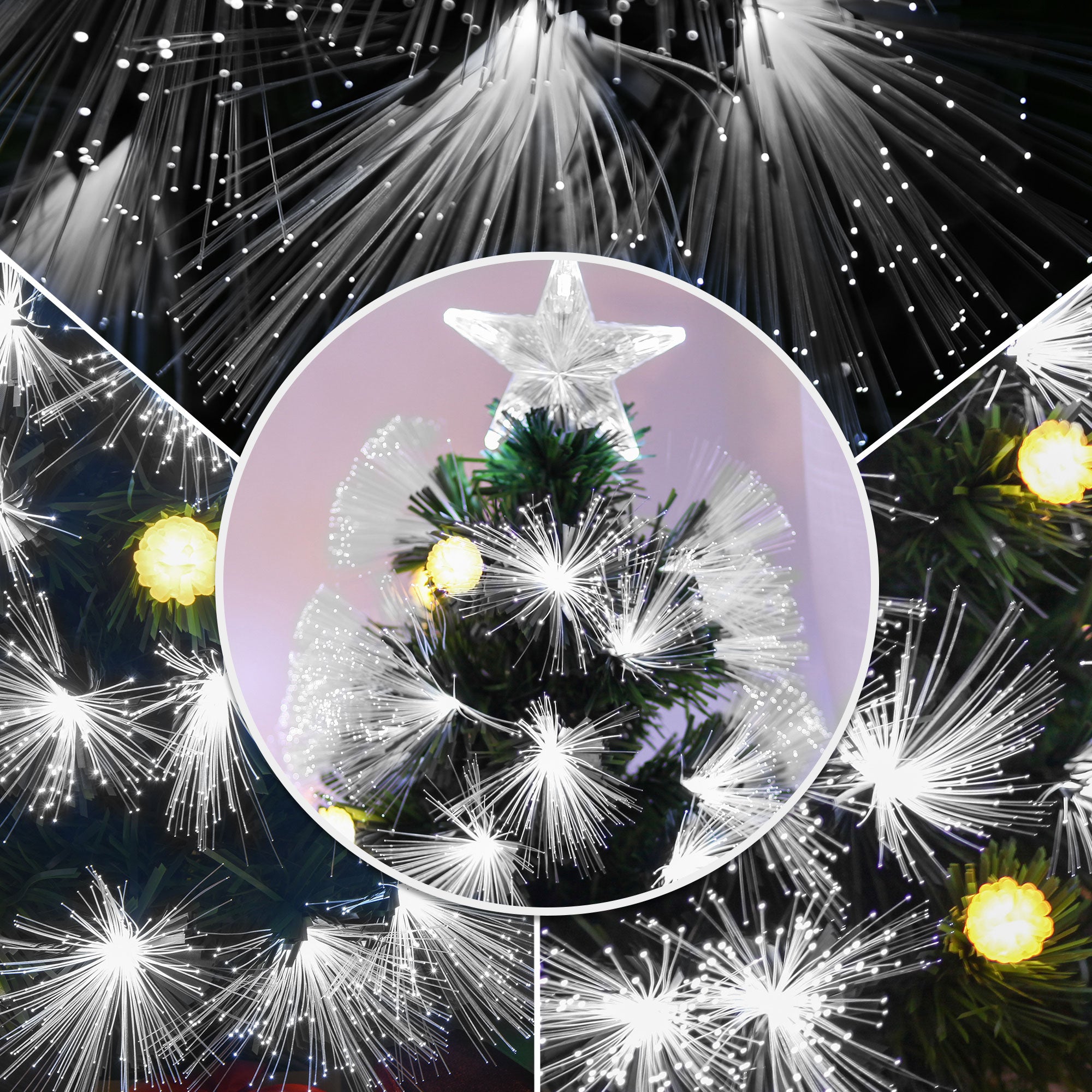 HOMCOM 5ft White Light Artificial Christmas Tree w/ 180 LEDs Star Topper Tri-Base Full Bodied Seasonal Decoration Pre-Lit Home - North Peak Garden Furniture