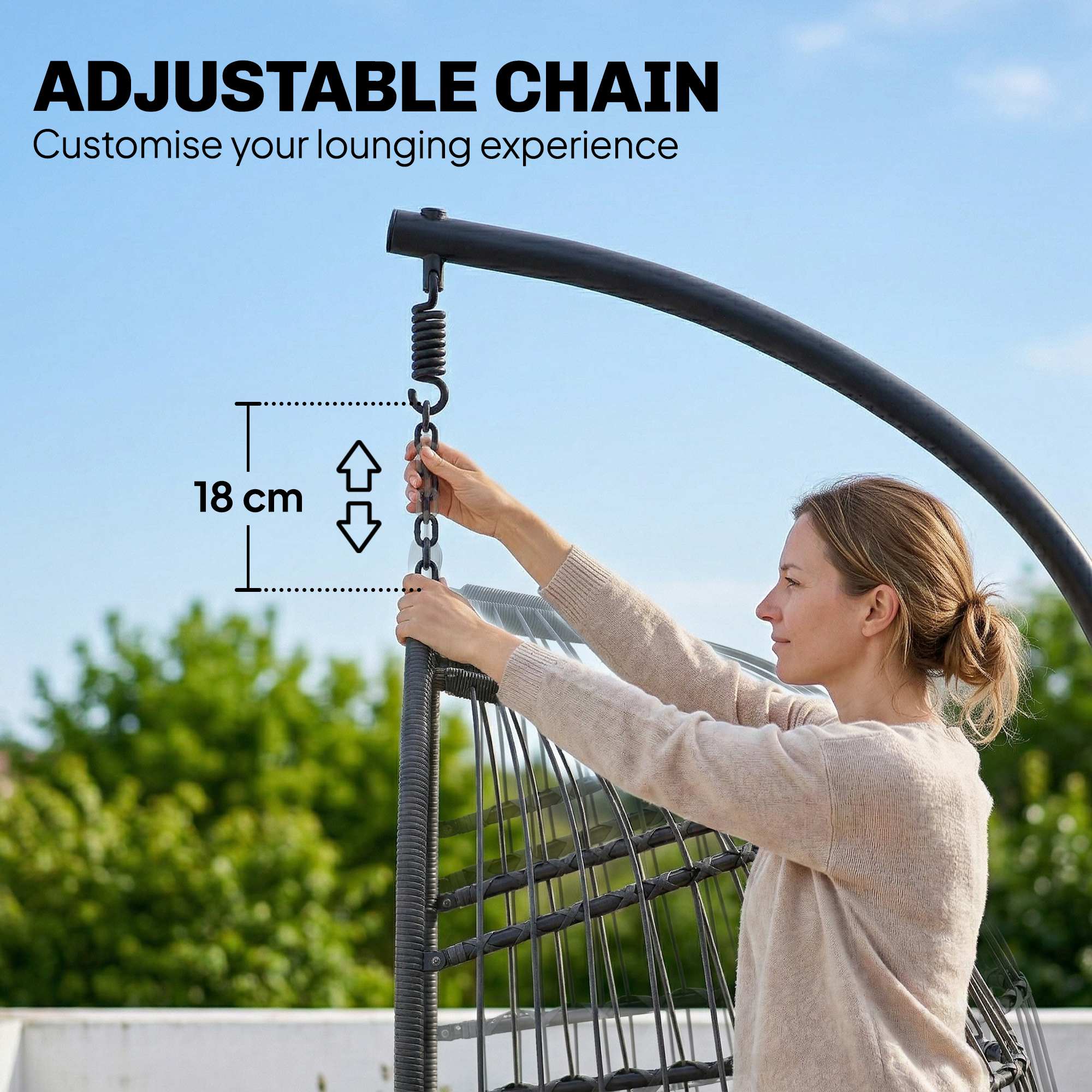 Outsunny Hanging Egg Chair, Indoor Outdoor Hammock Swing Chair with Stand, Safety Strap, Foldable Basket, Dark/Light Grey