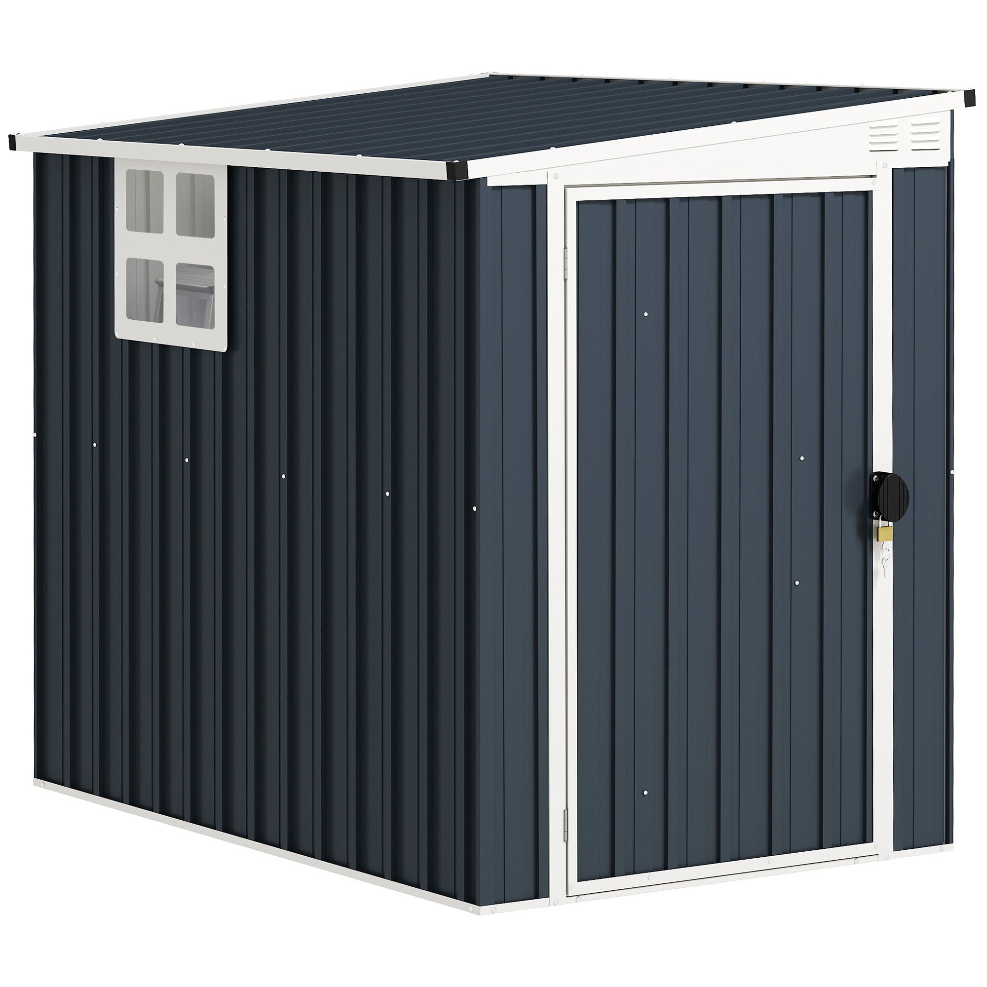 Outsunny 4 x 6ft Garden Metal Shed, Outdoor Storage Shed with Window, 2 Vents and Lockable Door for Garden, Patio, Dark Grey