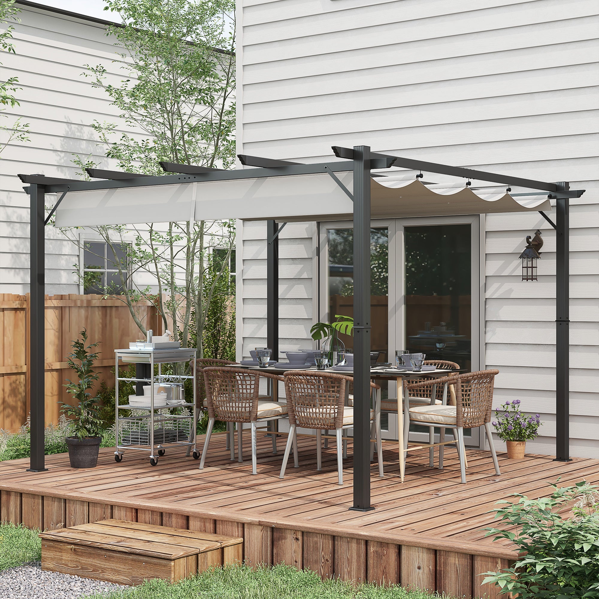 Outsunny 3 x 3(m) Aluminium Pergola Canopy Gazebo Awning Outdoor Garden Sun Shade Shelter Marquee Party BBQ, Light Grey - North Peak Garden Furniture