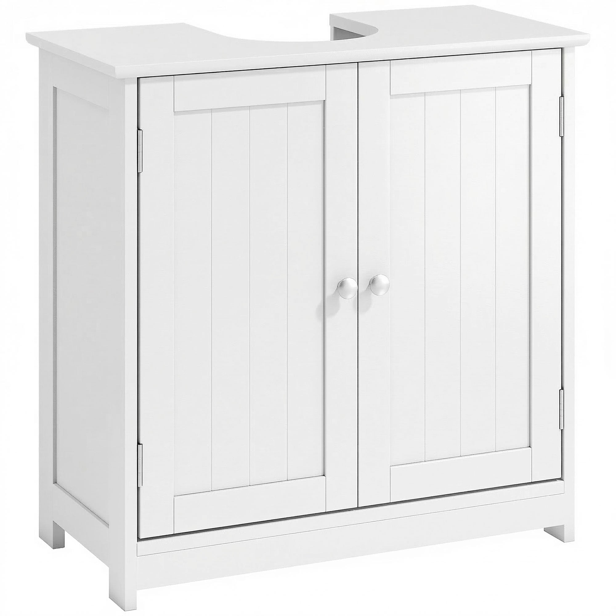 kleankin 60x60cm Under-Sink Storage Cabinet w/ Adjustable Shelf Handles Drain Hole Bathroom Cabinet Space Saver Organizer White