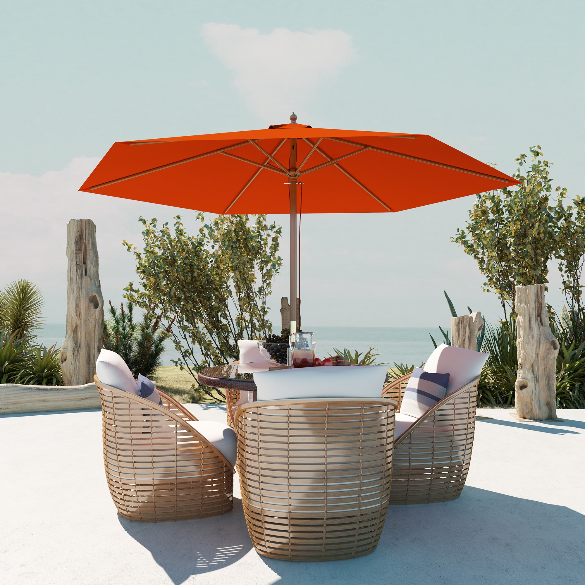 Outsunny 2.5m Wood Garden Parasol Sun Shade Patio Outdoor Wooden Umbrella Canopy Orange - North Peak Garden Furniture