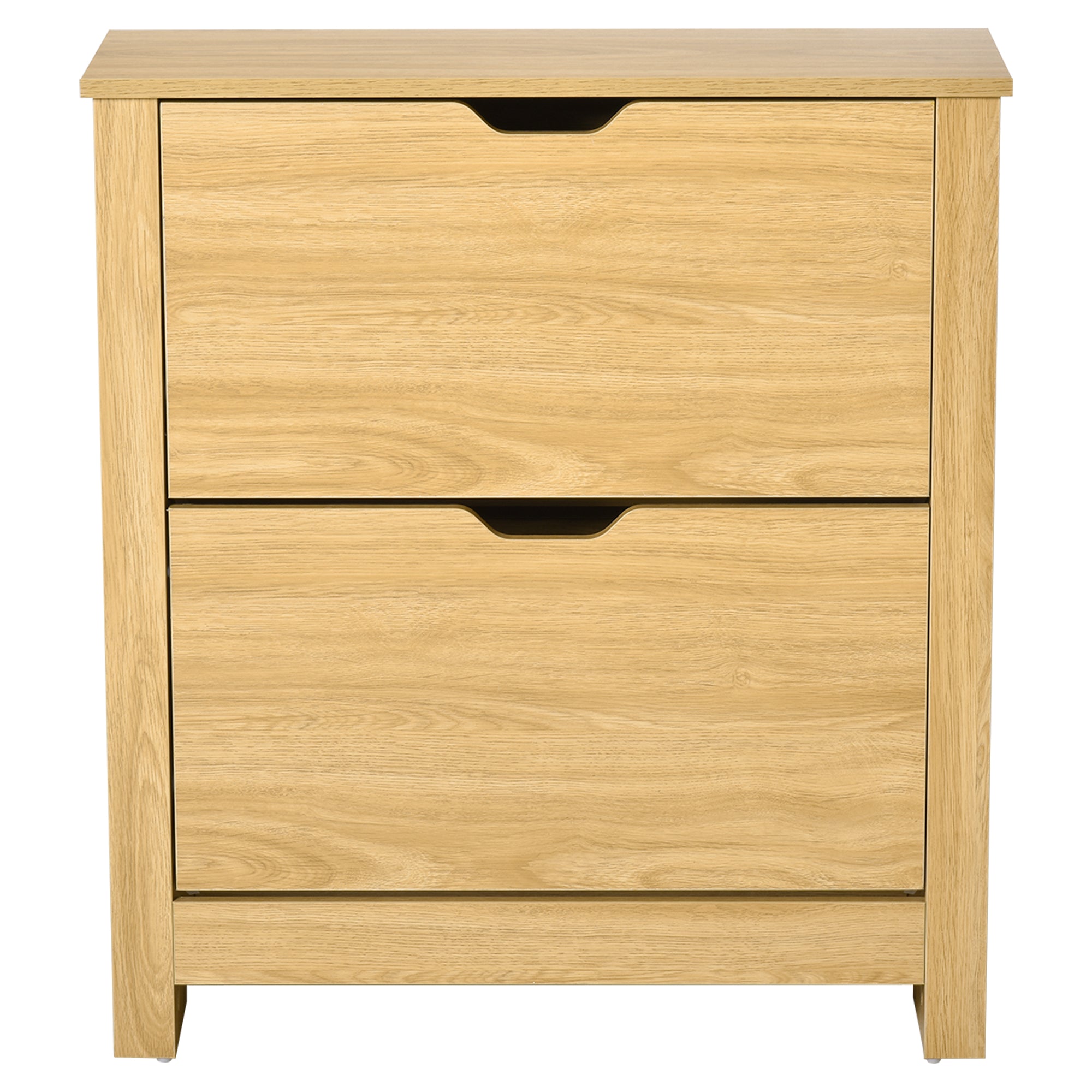 HOMCOM Narrow Shoe Cabinet, Space Saving Shoe Storage Cabinet with 2 Flip Drawers and Adjustable Shelves for 12 Pairs of Shoes for Hallways and Living Room, Natural Wood Finish - North Peak Garden Furniture