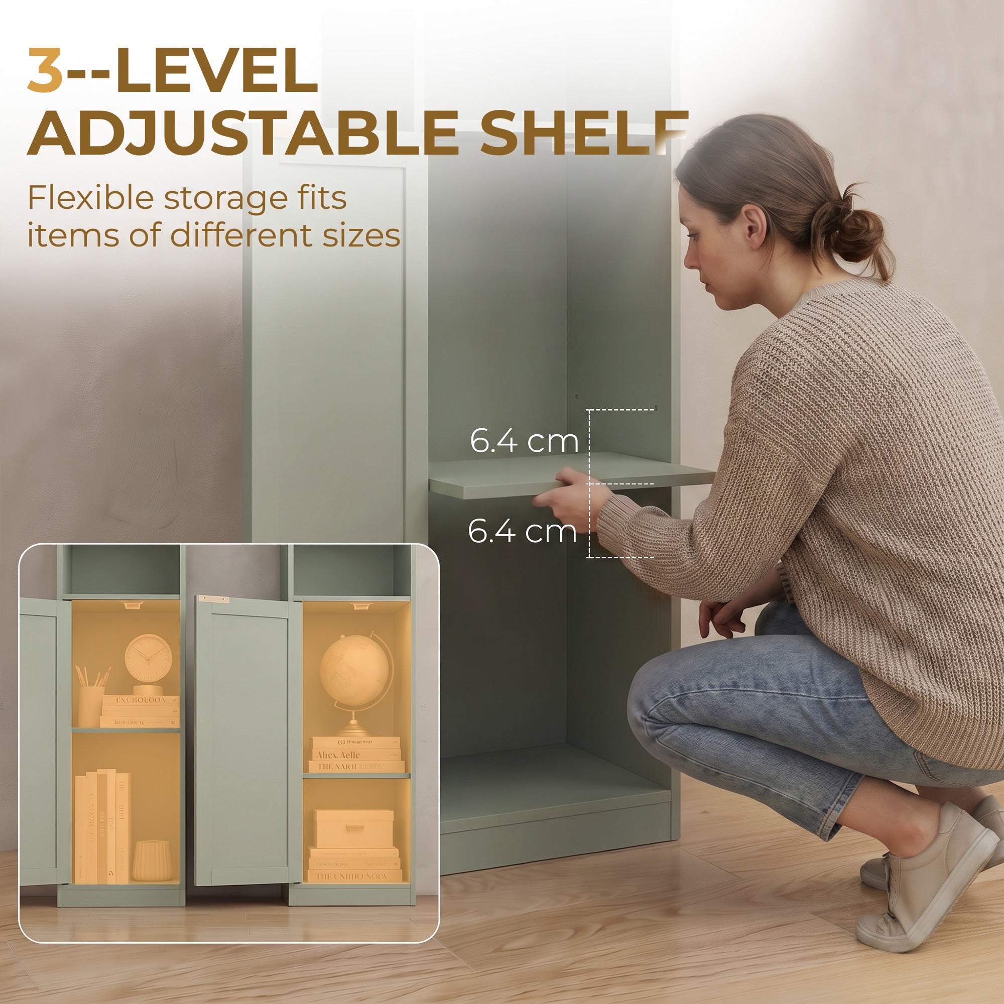 HOMCOM Bookcase Adjustable Shelf Bookshelf Anti-Tip Hardware 6-Tier Storage Cabinet Light Green