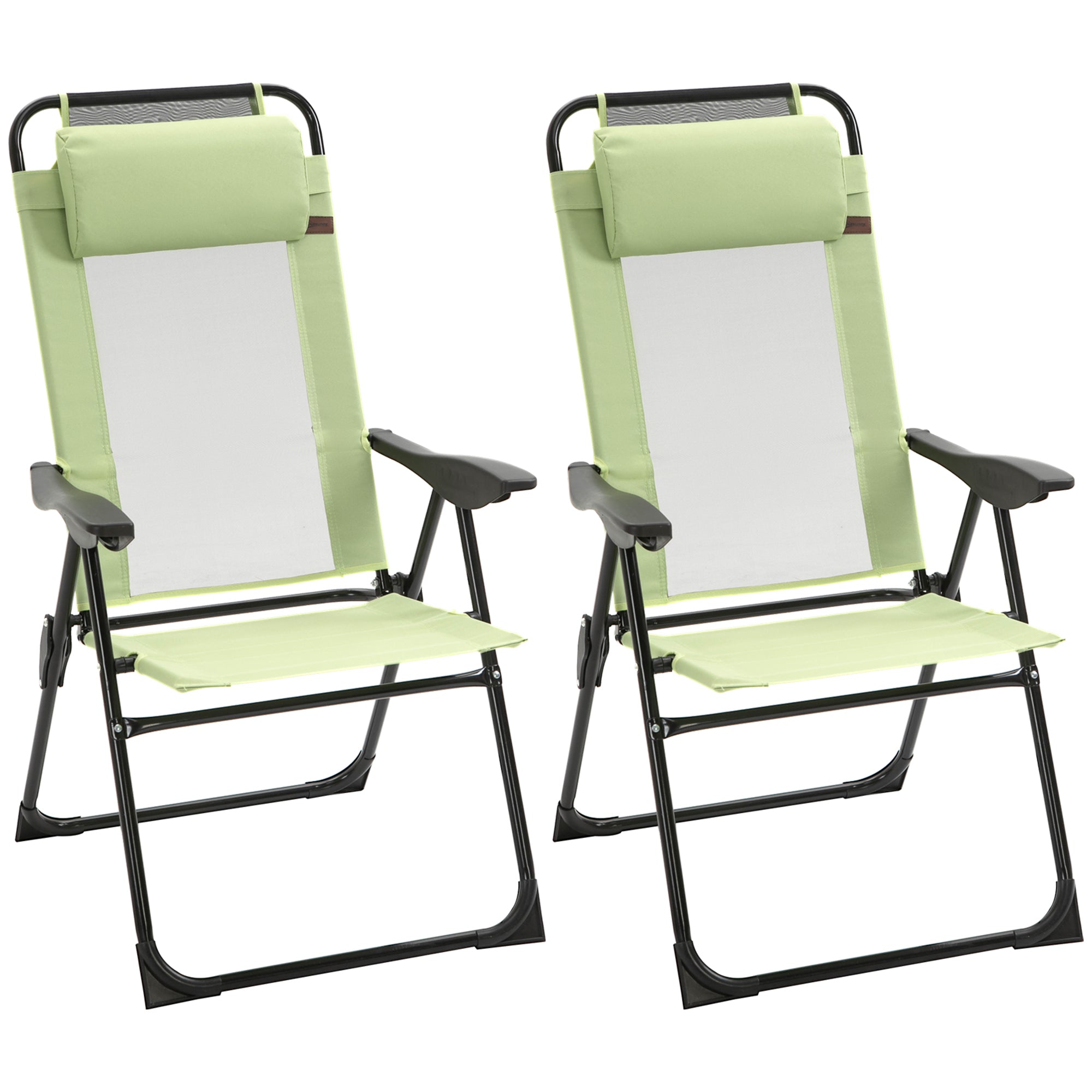 Outsunny Set of 2 Portable Folding Recliner Metal Outdoor Patio Chaise Lounge Chairs with Adjustable Backrest, Green
