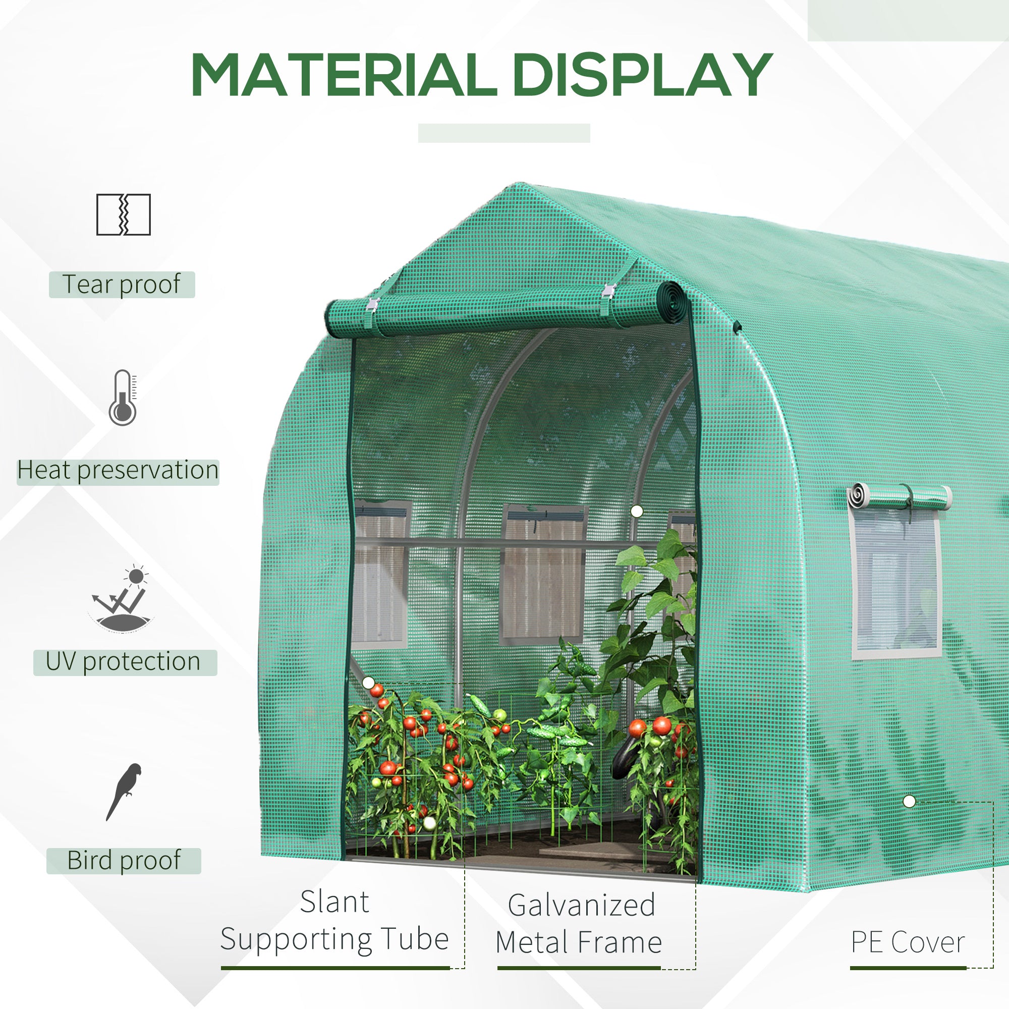Outsunny Polytunnel Greenhouse with Windows and Door, Walk in Greenhouse for Garden, Backyard (4 x 2 M) - North Peak Garden Furniture