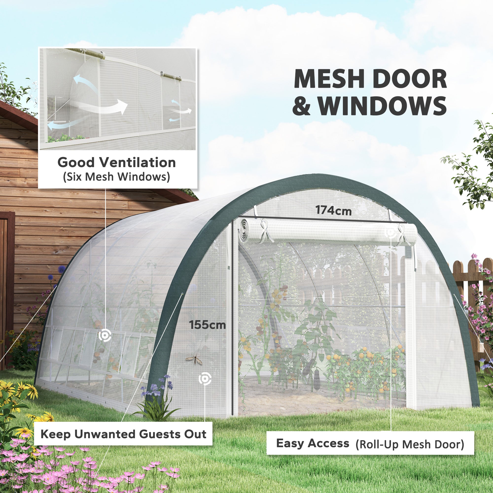 Outsunny 4 x 3(m) Walk-In Tunnel Greenhouse, with Accessories - White