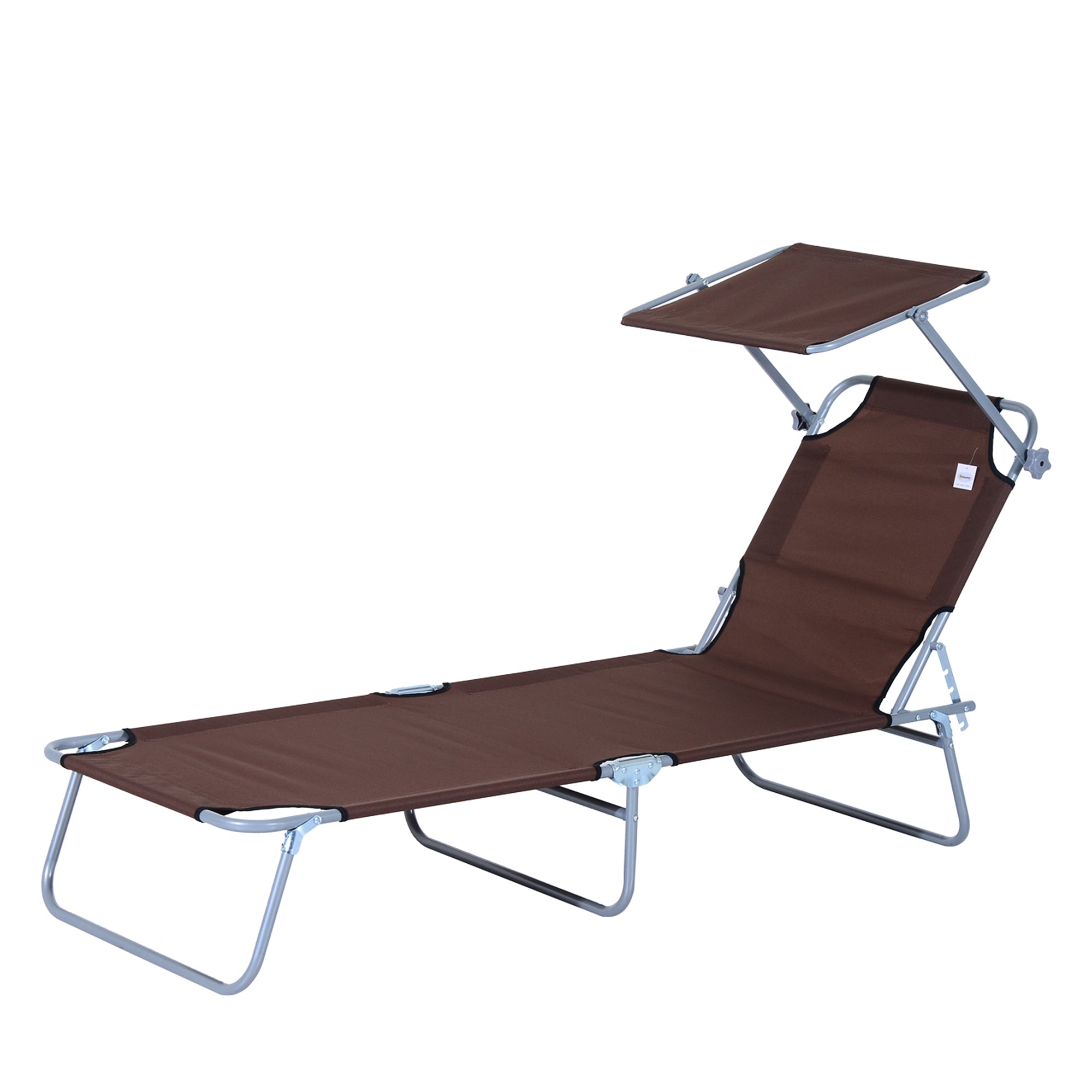 Outsunny Outdoor Foldable Sun Lounger, 4 Level Adjustable Backrest Reclining Sun Lounger Chair with Angle Adjust Sun Shade Awning for Beach, Garden, Patio, Brown - North Peak Garden Furniture