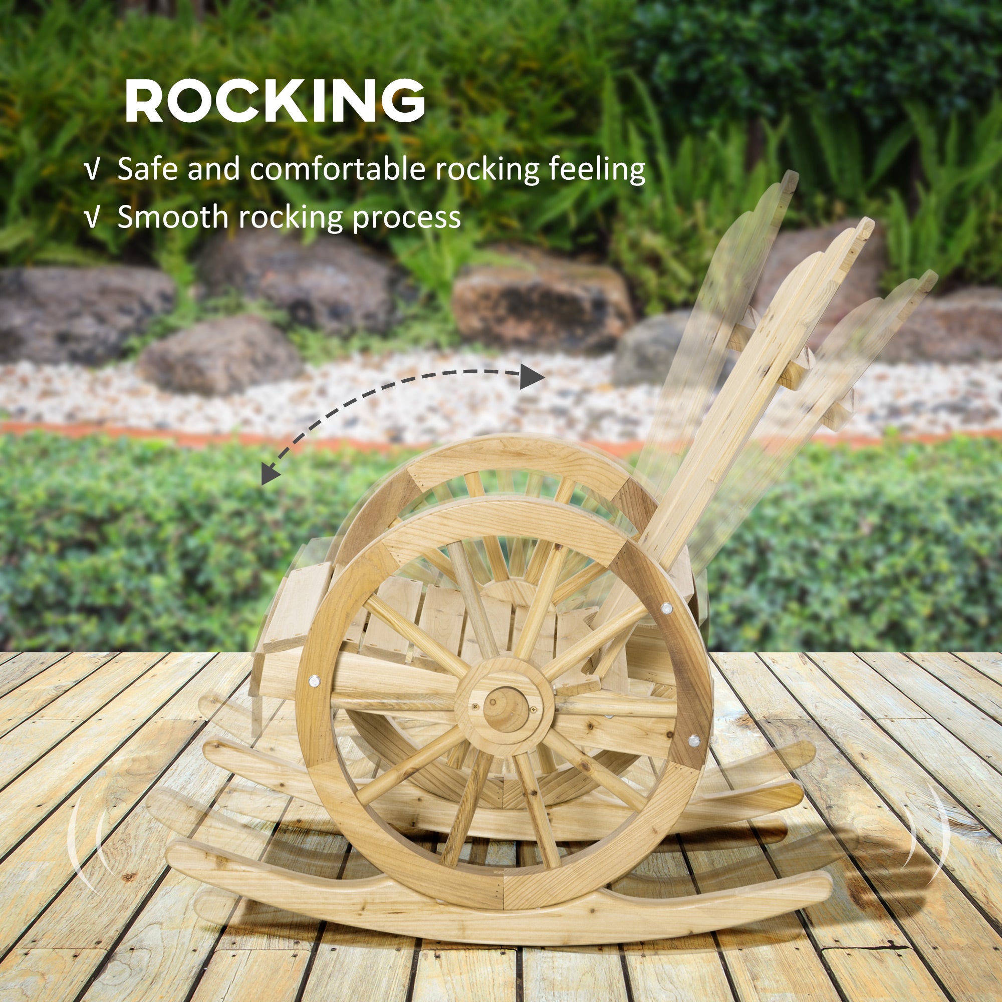 Outsunny 2 Piece Wooden Adirondack Rocking Chair Reclining Armchair Outdoor Garden Furniture Patio Porch Rocker - Natural - North Peak Garden Furniture