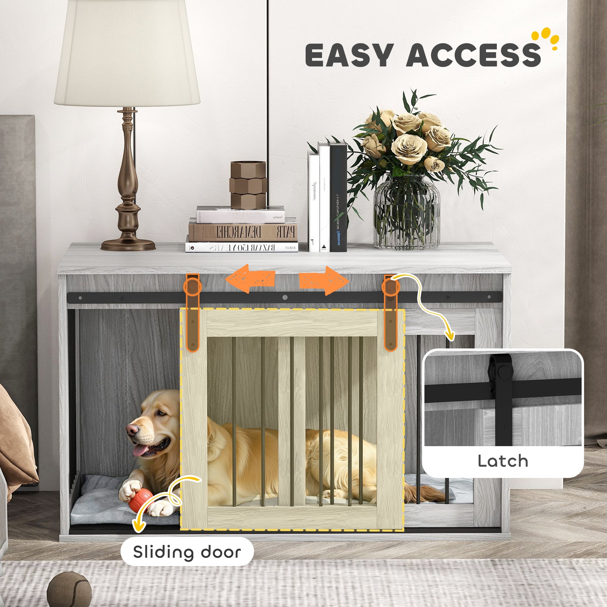 PawHut 98cm Dog Crate Furniture with Removable Cushion for Large Dogs - Grey - North Peak Garden Furniture