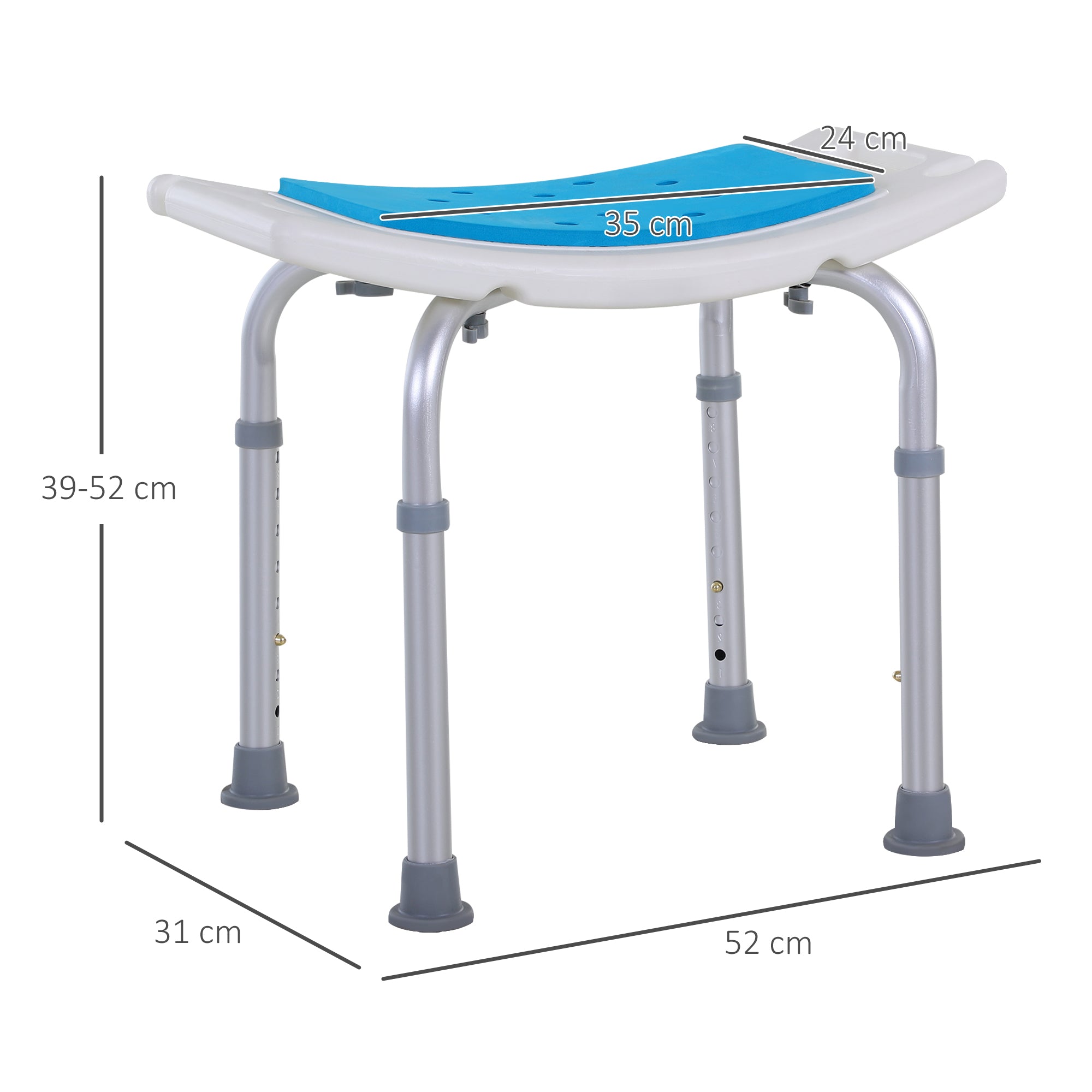 HOMCOM 6-Level Height Adjustable Aluminium Bath Room Stool Chair Shower Non-Slip Design w/ Padded Seat Drainage Holes Foot Pad, Blue - North Peak Garden Furniture