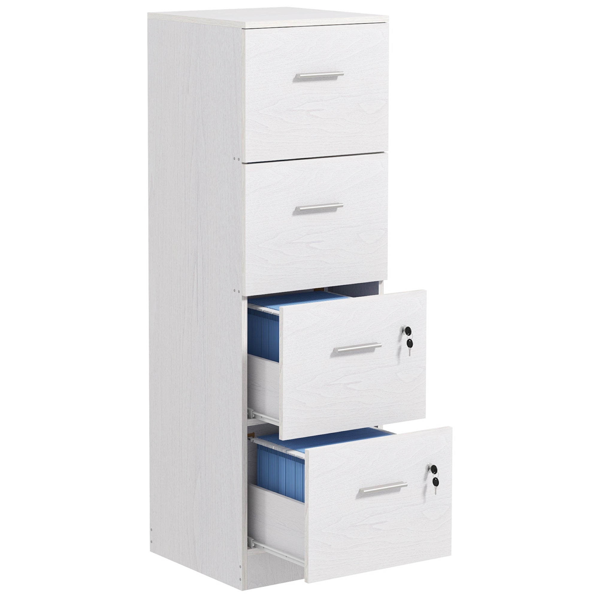 HOMCOM Four-Drawer Lockable Filing Cabinet - White Wood Effect - North Peak Garden Furniture