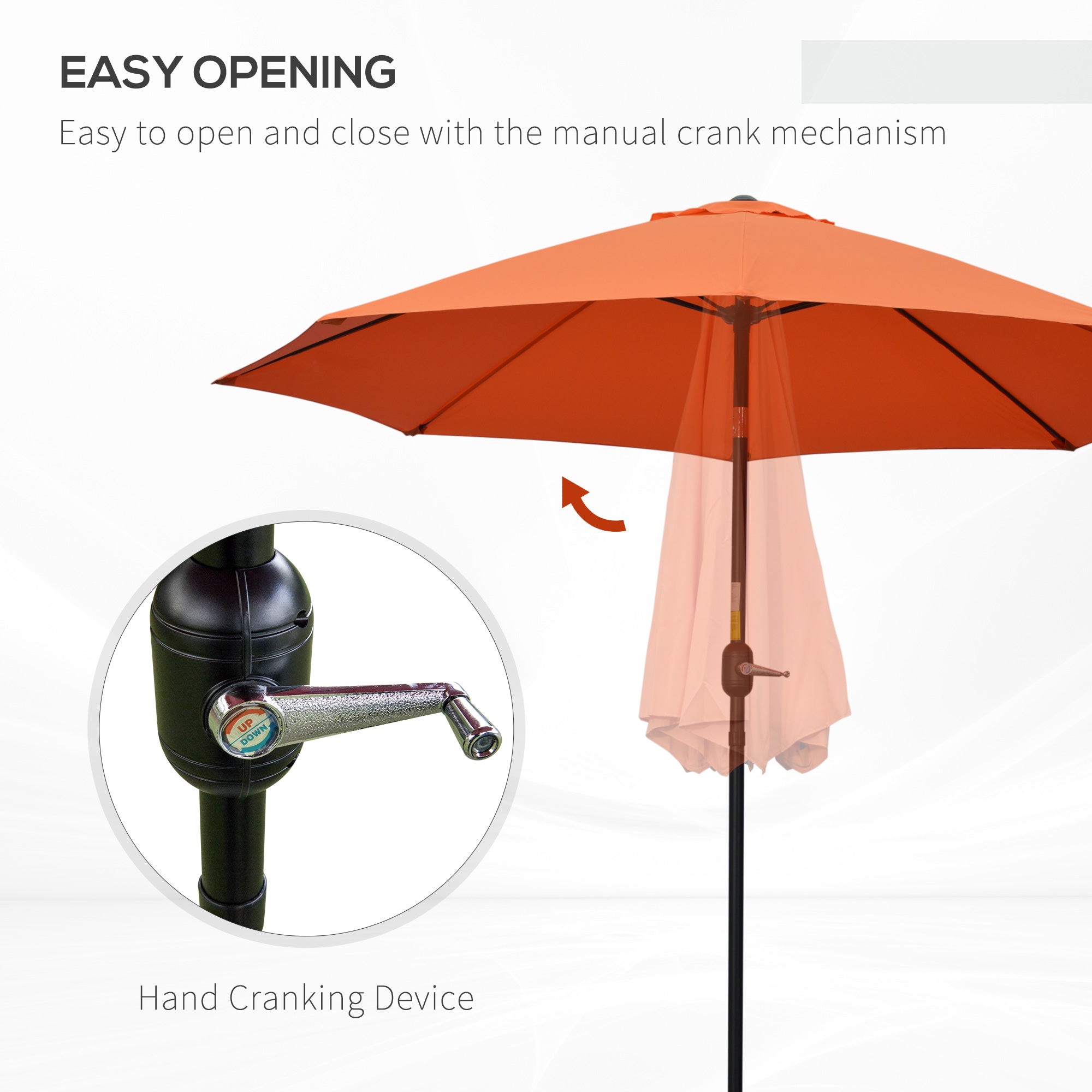 Outsunny 2.6M Patio Parasol Sun Umbrella, Tilt Shade Shelter Canopy with Crank 8 Ribs Aluminium Frame, Orange - North Peak Garden Furniture