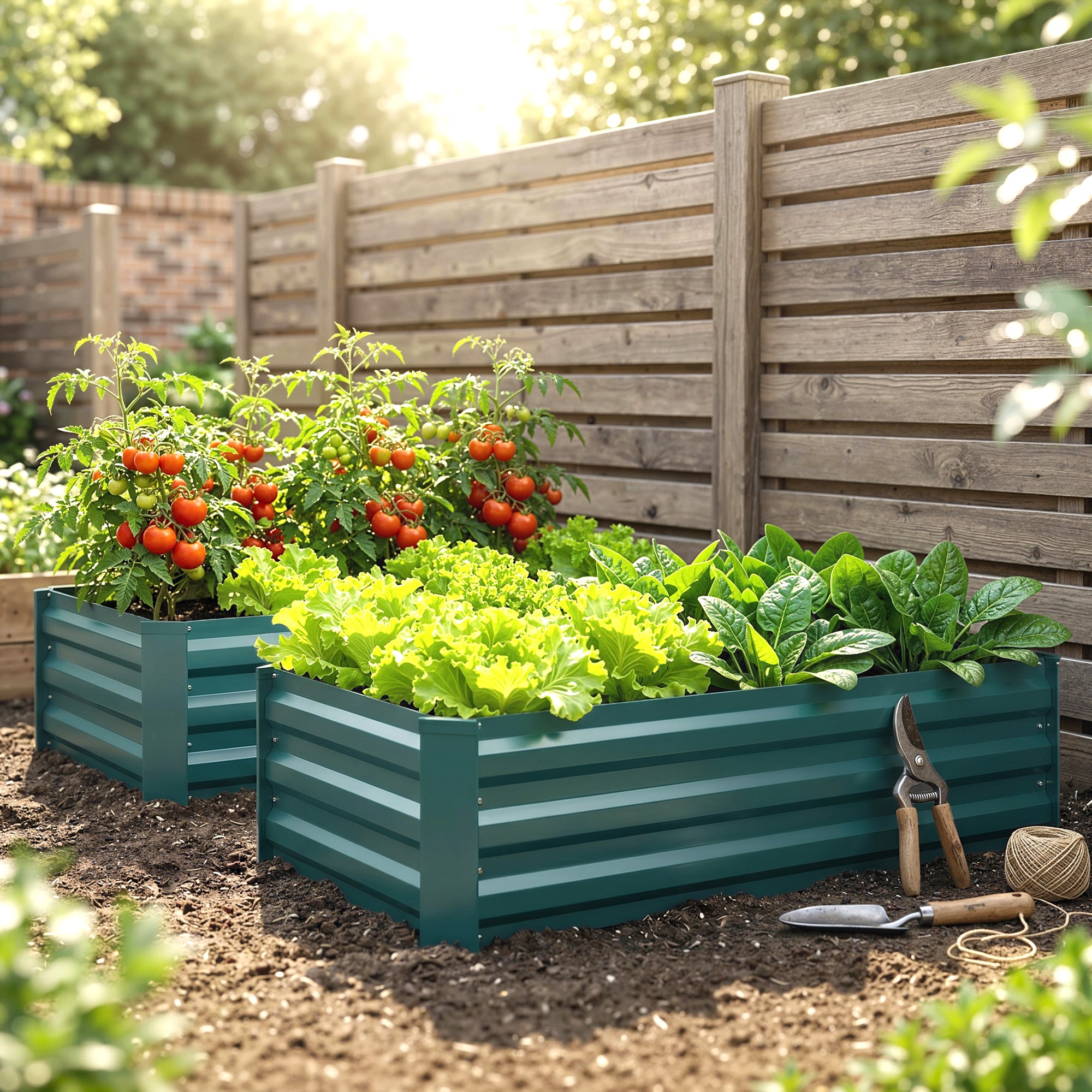 Outsunny Set of Two 60 x 100cm Galvanised Steel Planters, Green