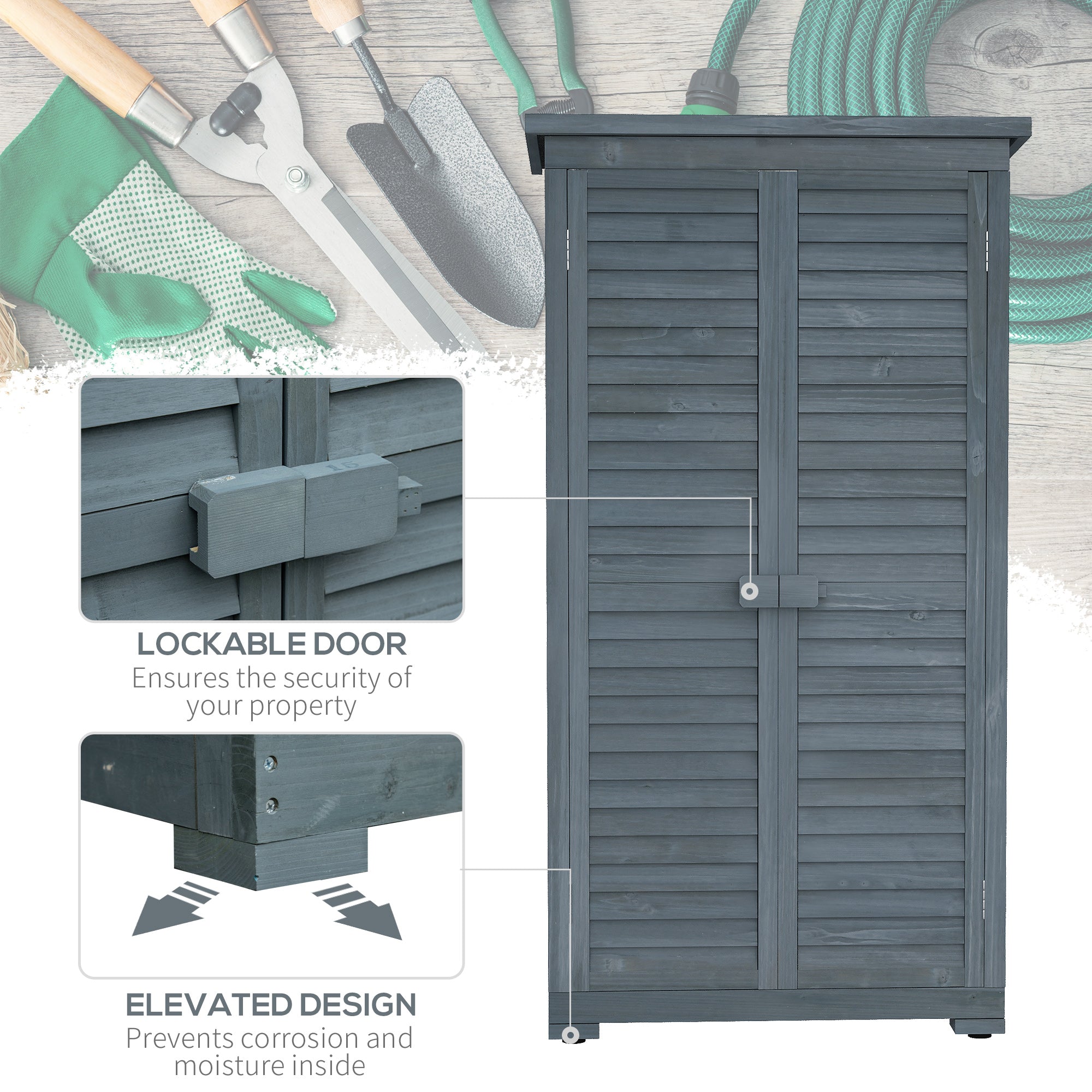 Outsunny 39.5 x 79cm Fir Wood Garden Shed - Grey - North Peak Garden Furniture