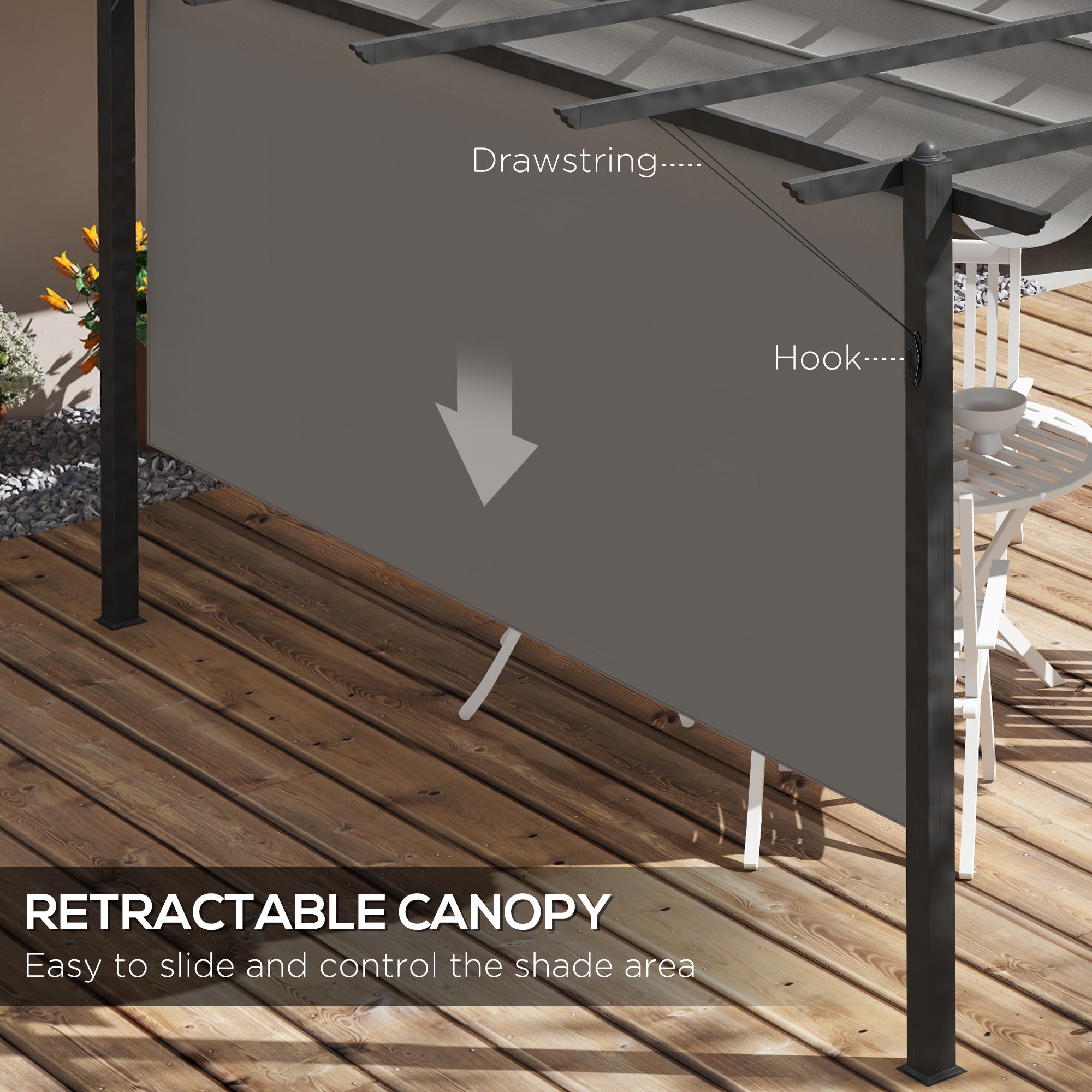 Outsunny 4 x 3(m) Aluminium Pergola with Retractable Roof, Garden Gazebo Canopy Shelter for Outdoor, Patio, Grey - North Peak Garden Furniture