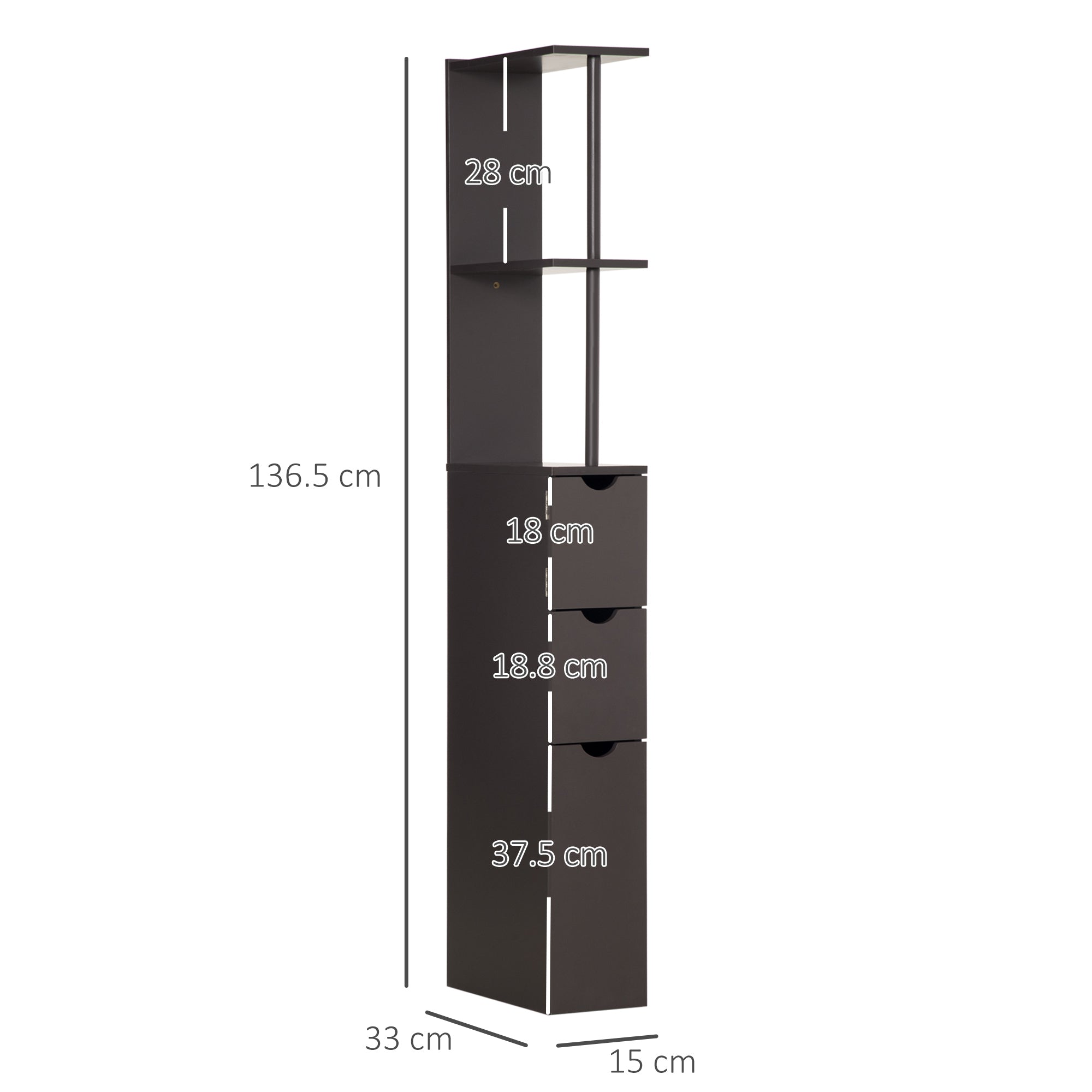 HOMCOM Tall Bathroom Cabinet, Freestanding Bathroom Storage Cabinet with 2-Tier Shelf and Drawers, Narrow Cupboard Storage Unit, Brown - North Peak Garden Furniture