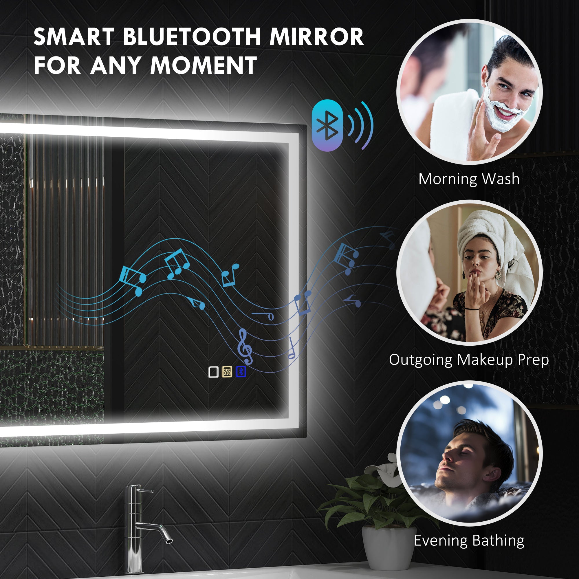 HOMCOM 60 x 80 cm Anti-Fog LED Bathroom Mirror, with Bluetooth - Silver Tone - North Peak Garden Furniture