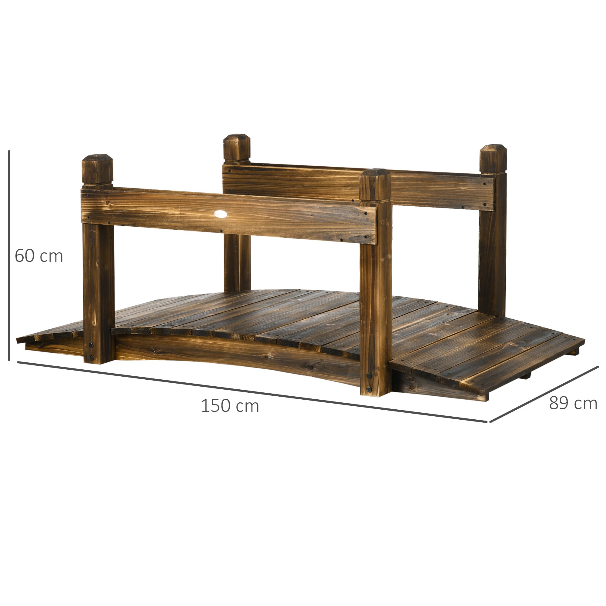 Outsunny 5FT Wooden Garden Bridge with Planters on Safety Railings, Stained Finish Arc Footbridge for Pond Backyard Stream - North Peak Garden Furniture