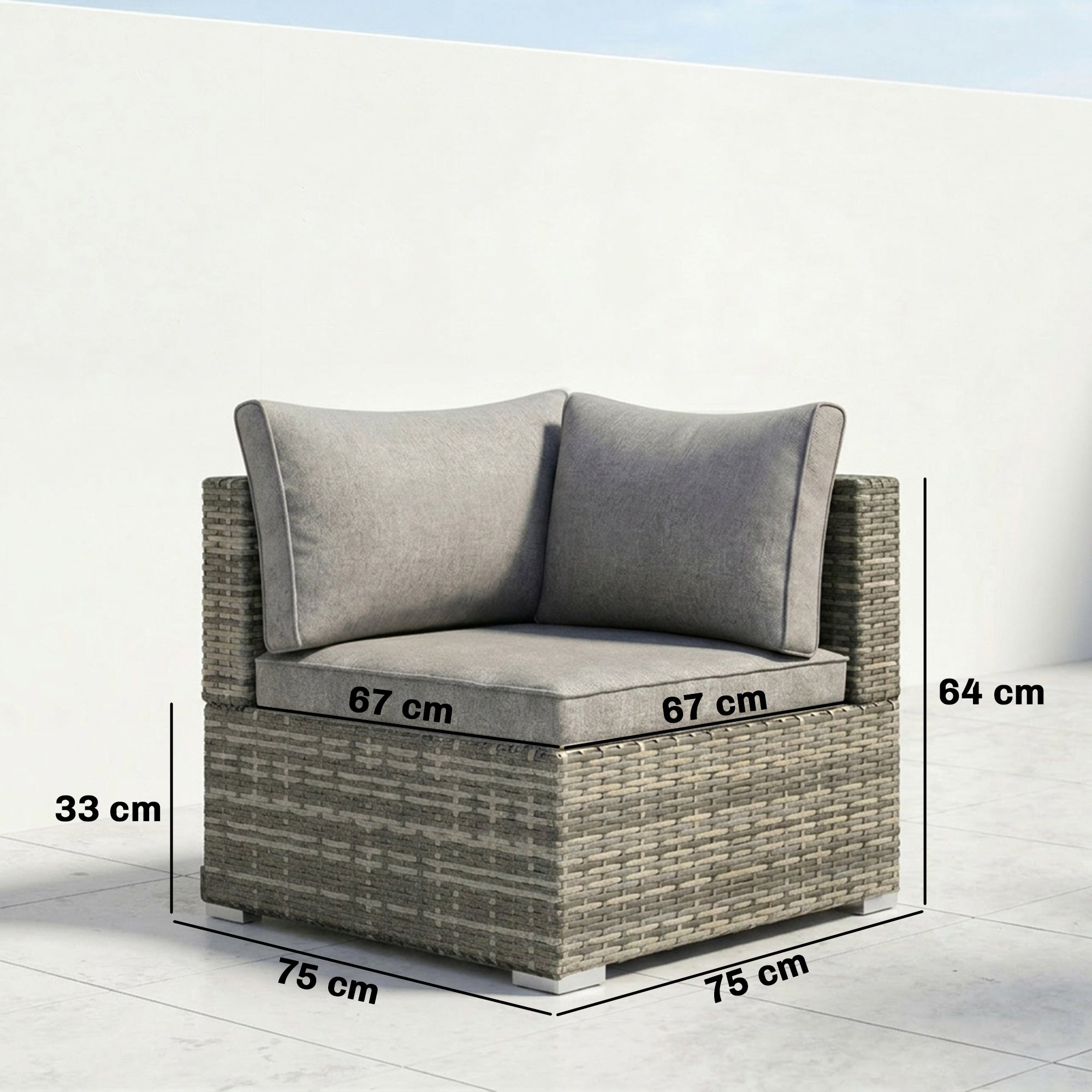 Outsunny Outdoor PE Rattan Corner Sofa, Garden Wicker Furniture Single Sofa Chair w/ Cushions, Light Grey