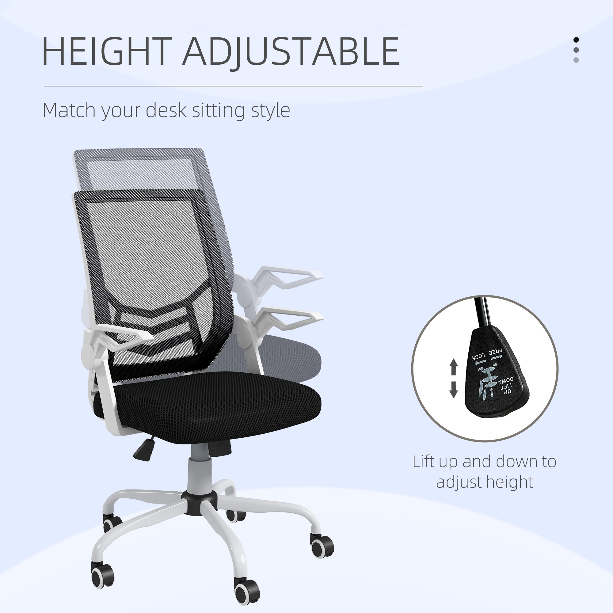 Vinsetto Mesh Office Chair, Computer Desk Chair with Flip-up Armrests, Lumbar Back Support and Swivel Wheels, Black - North Peak Garden Furniture