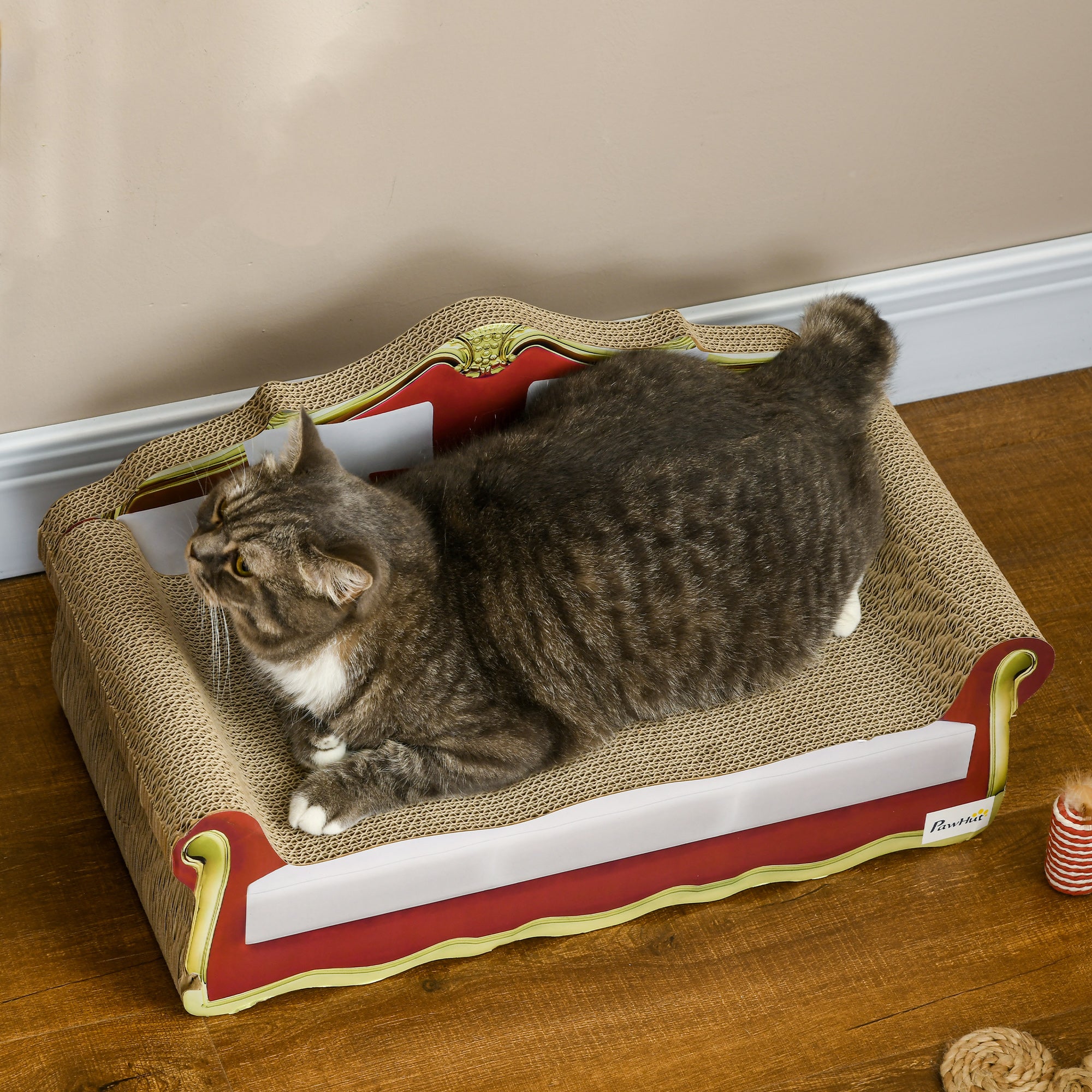 PawHut Cat Cardboard Scratcher, Lounge Sofa Bed with Catnip, 58 x 29.5 x 29cm - North Peak Garden Furniture