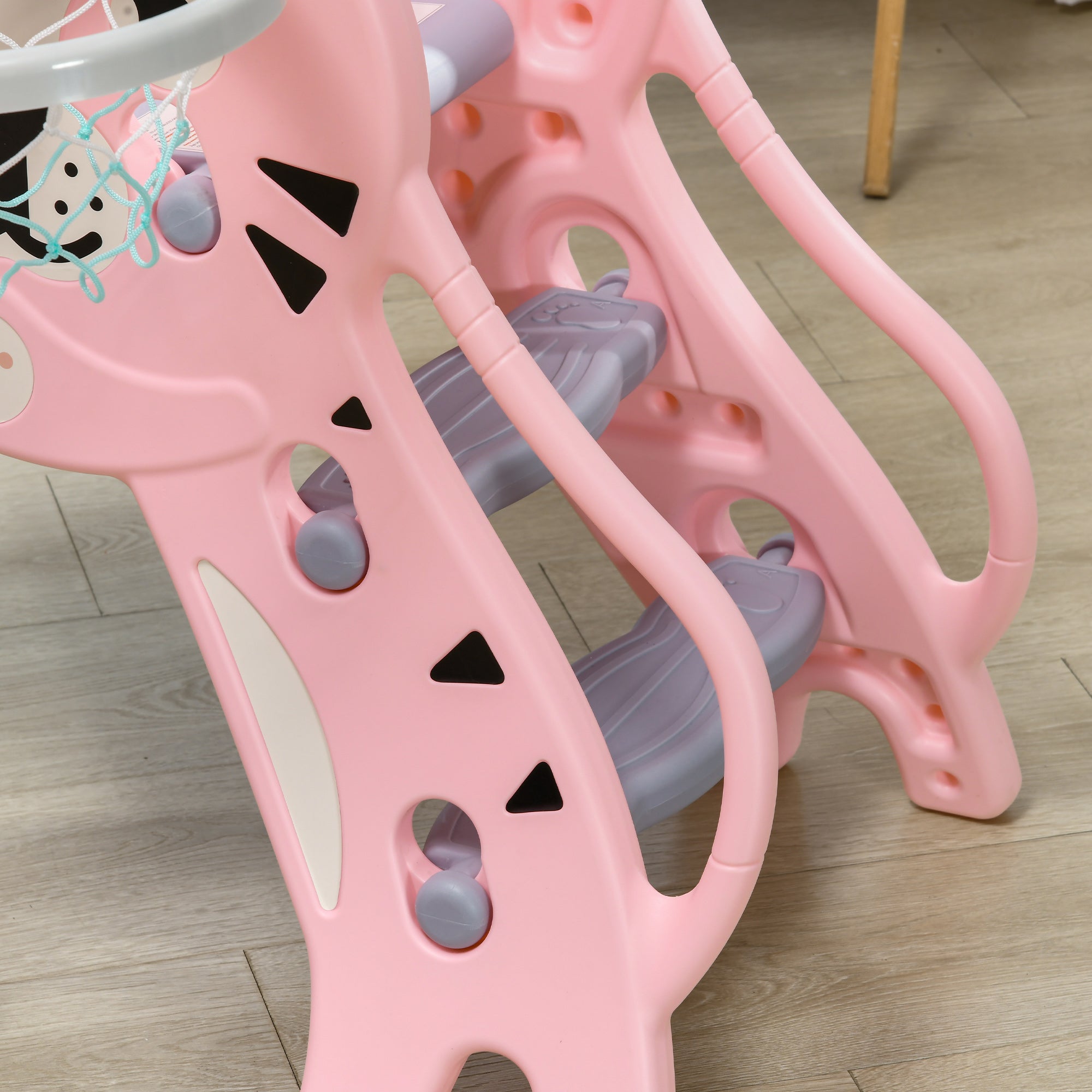 AIYAPLAY 2 in 1 Baby Slide for Indoor Use with Basketball Hoop, Basketball, for Ages 18-36 Months - Pink - North Peak Garden Furniture