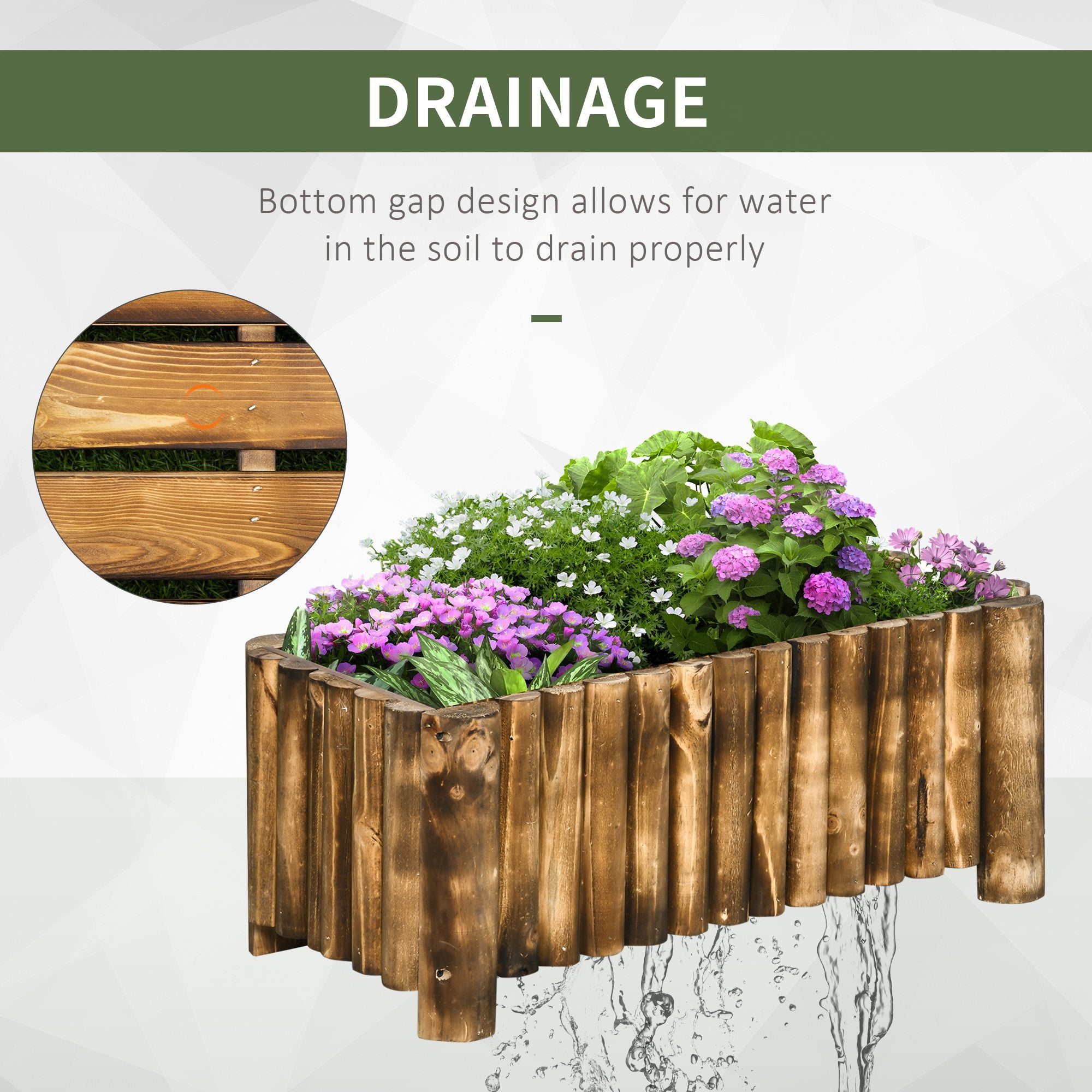 Outsunny 52L Raised Flower Bed Wooden Rectangualr Planter Container Box Herb Pot Flower Pot 78L x 35W x 30H (cm) - North Peak Garden Furniture