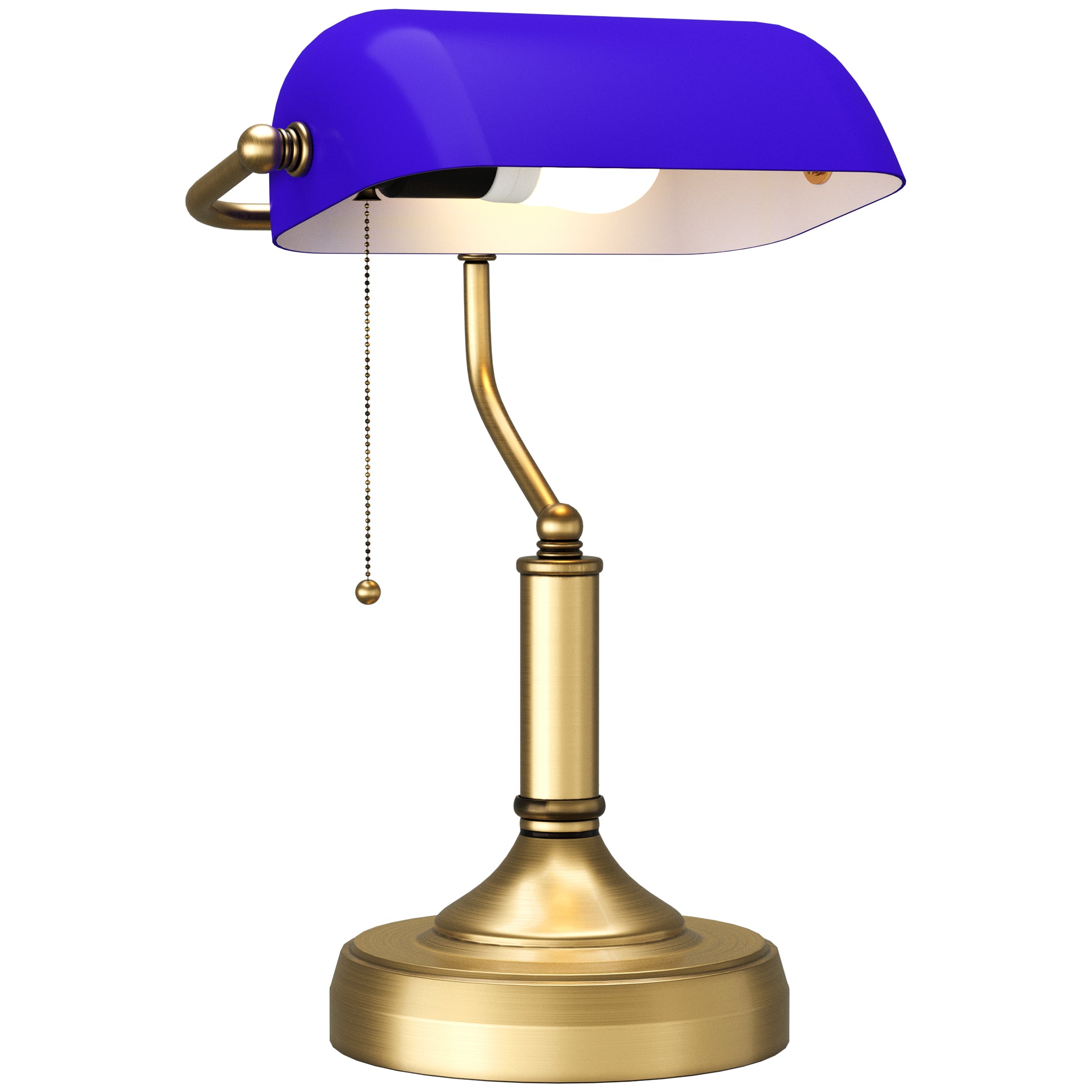 HOMCOM Banker's Desk Lamp with Antique Bronze Tone Base, Table Lamp with Blue Glass Shade for Home Office, Blue - North Peak Garden Furniture