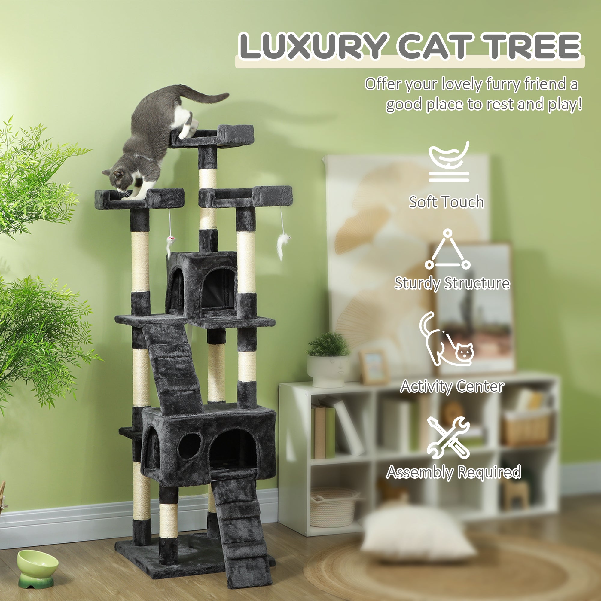 PawHut Cat Tree Scratching House, Activity Play Centre - North Peak Garden Furniture