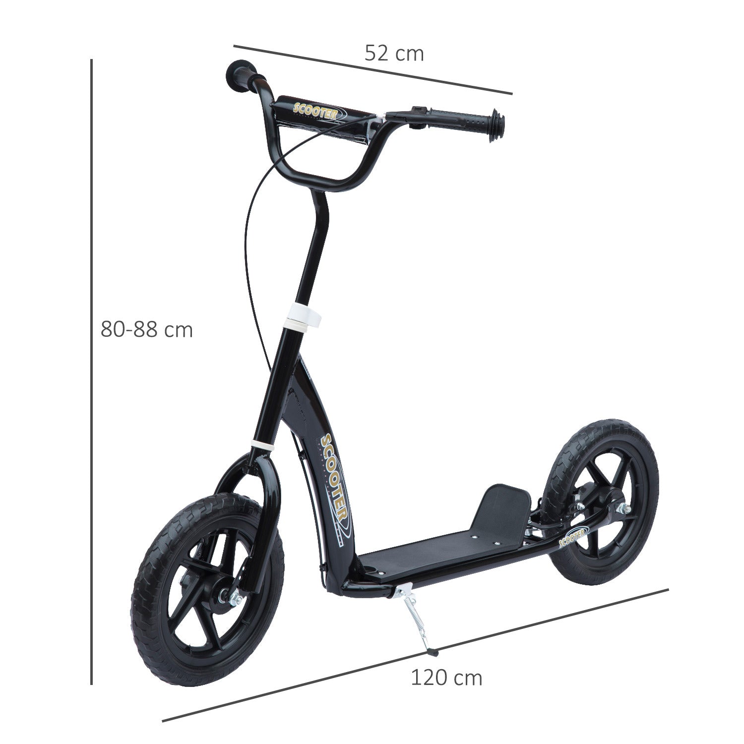 HOMCOM Teen Push Scooter Kids Children Stunt Scooter w/ 12" EVA Tyres, Black