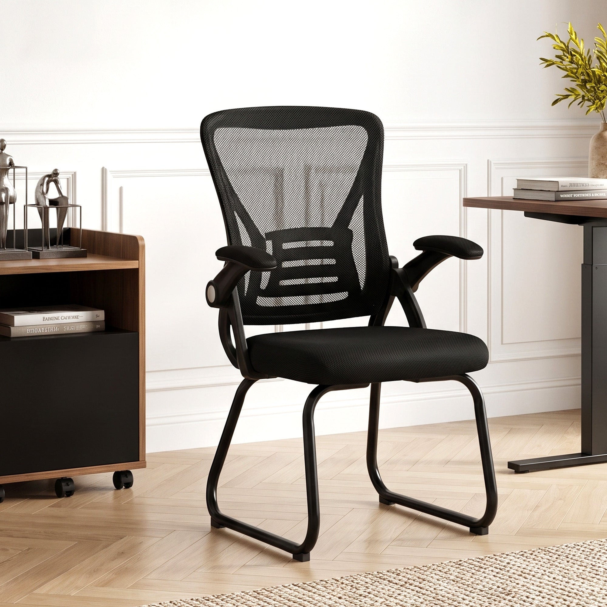 HOMCOM Office Chair, Ergonomic Desk Chair No Wheels with Mesh Backrest and Steel Legs for Home Conference Room, Black