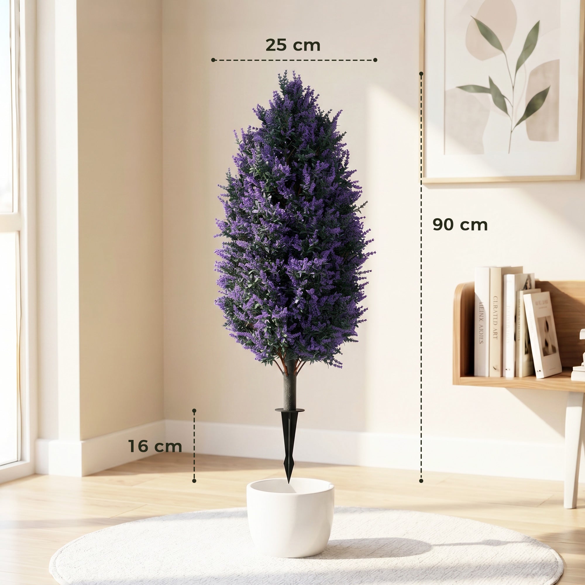 HOMCOM Set of 2 Artificial Lavender Flowers, Indoor Outdoor Fake Plants with Stakes, UV Resistant for Garden,  90 cm, Blue