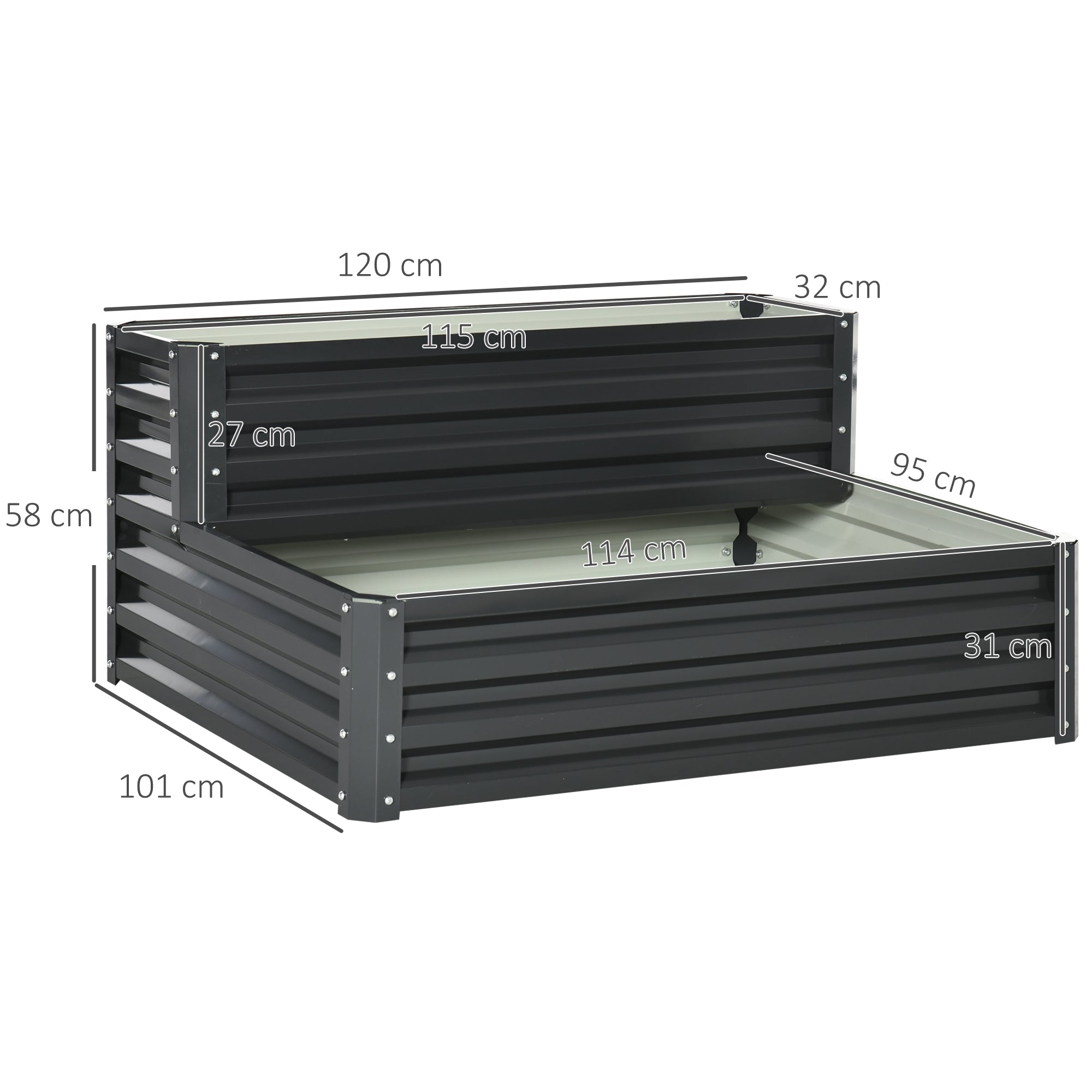 Outsunny 2 Tier Raised Garden Bed, Galvanised Planter Box with Open Bottom for Vegetables Flowers Herbs, 120x101x58cm, Dark Grey - North Peak Garden Furniture