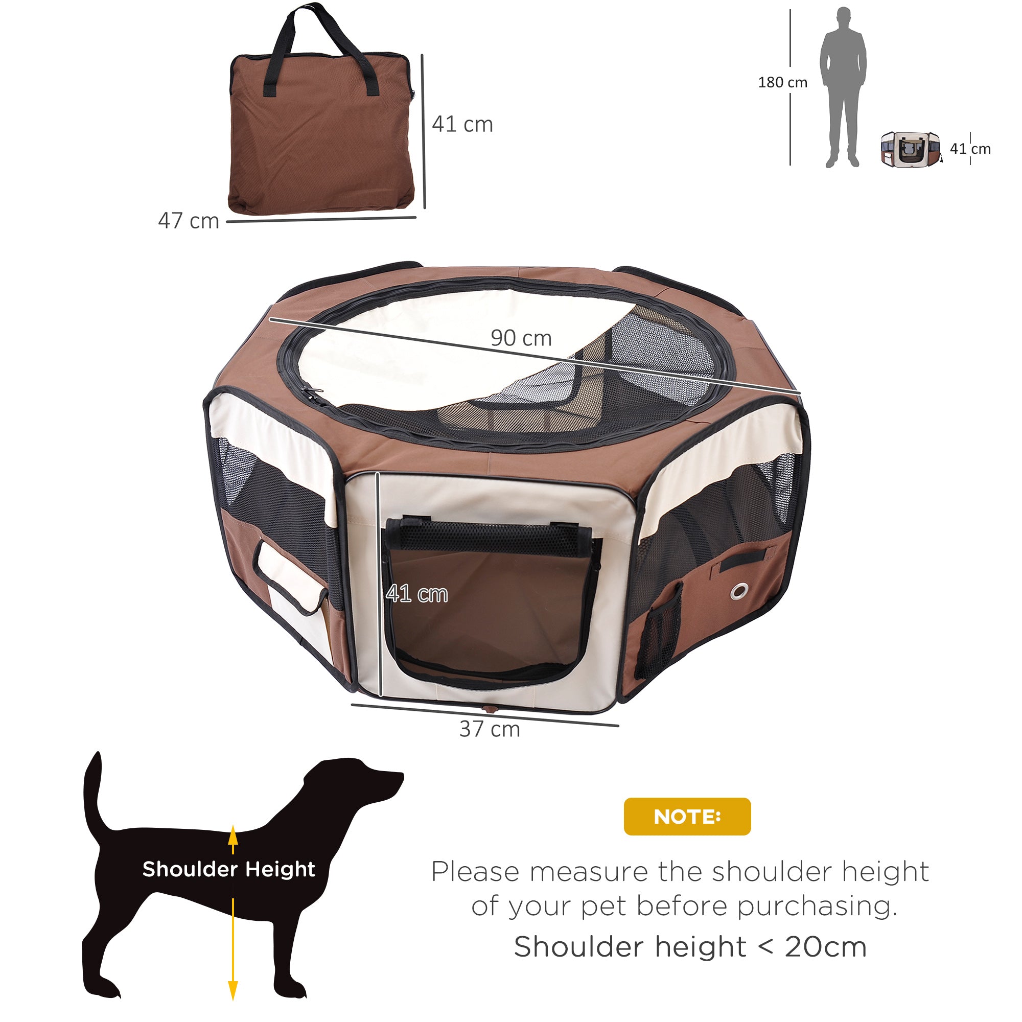 PawHut Portable Cat Dog Playpen Pet Puppy Rabbit Guinea Pig Pen Run Dia 90 x 41H cm Indoor & Outdoor Brown - North Peak Garden Furniture