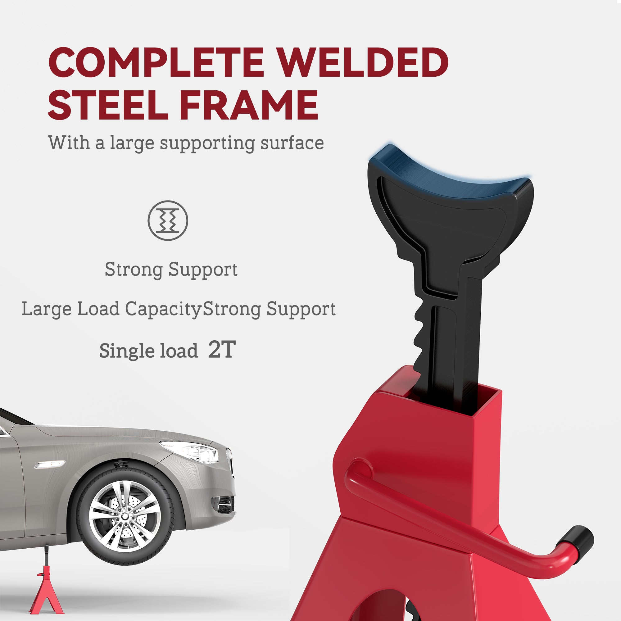 HOMCOM Axle Stands 2 Ton Car Jack Stands Pack of 2, 28-42.5 cm Height Adjustable Support Jack Stand, Heavy Duty Car Lift Tool for Vehicles, Caravans, Workshops, Garages, Red - North Peak Garden Furniture