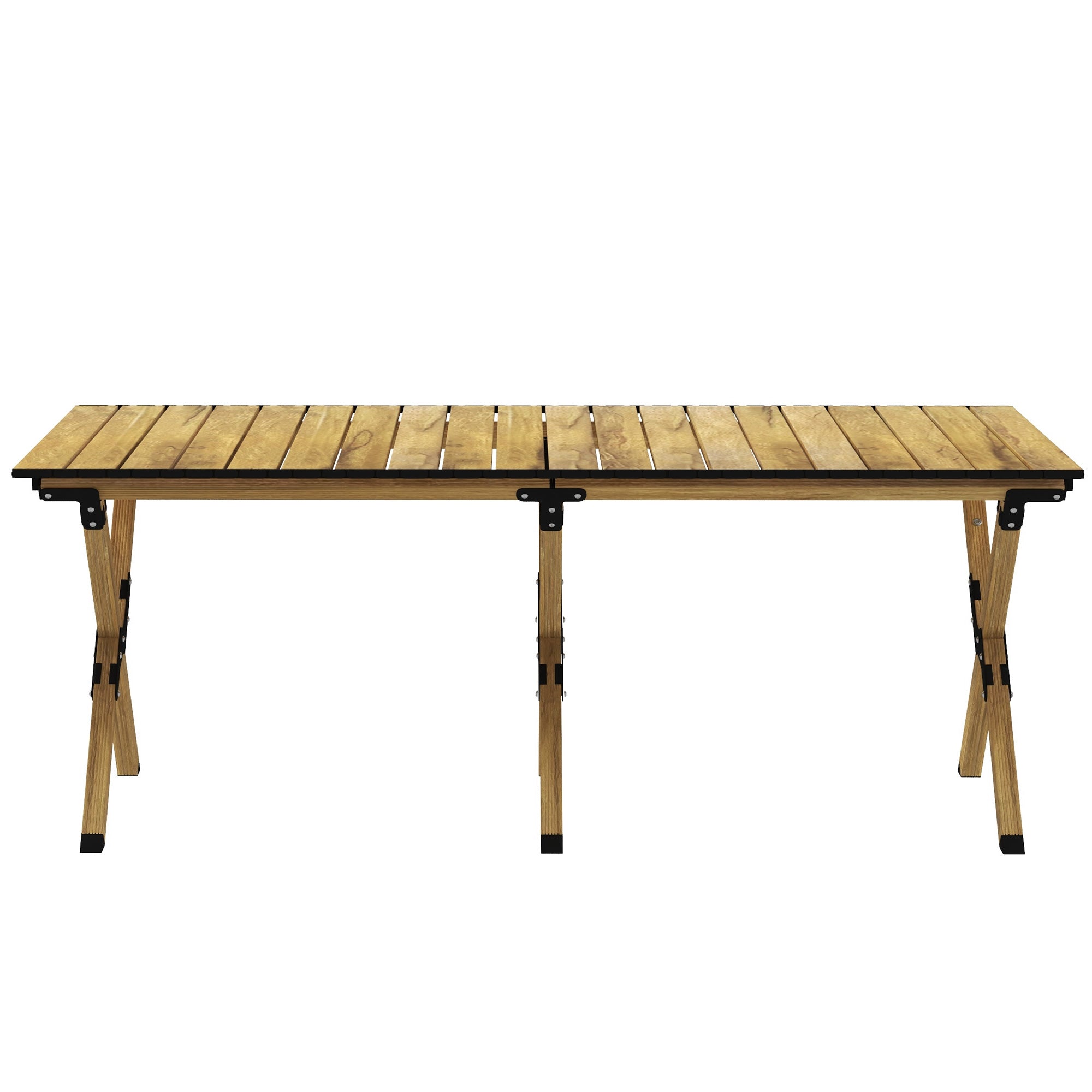 Outsunny Portable Camping Table, 4ft Aluminium Folding Table with Roll-Up Top, Picnic Table for Indoor, Outdoor, Party, BBQ, Beach, Natural Wood Effect - North Peak Garden Furniture