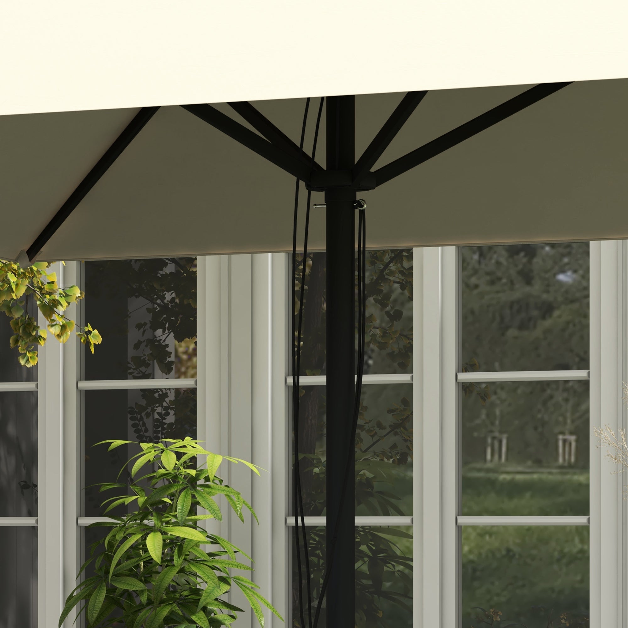 Outsunny 215cm Square Canopy Parasol, with Contrast Piping - Beige/Brown - North Peak Garden Furniture