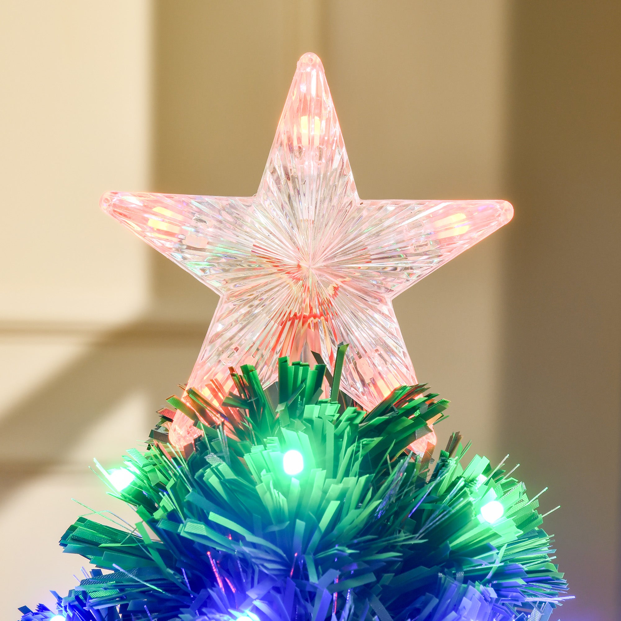 HOMCOM 3 Feet Prelit Artificial Christmas Tree with Multi-Coloured Fiber Optic LED Light, Holiday Home Xmas Decoration, Green - North Peak Garden Furniture