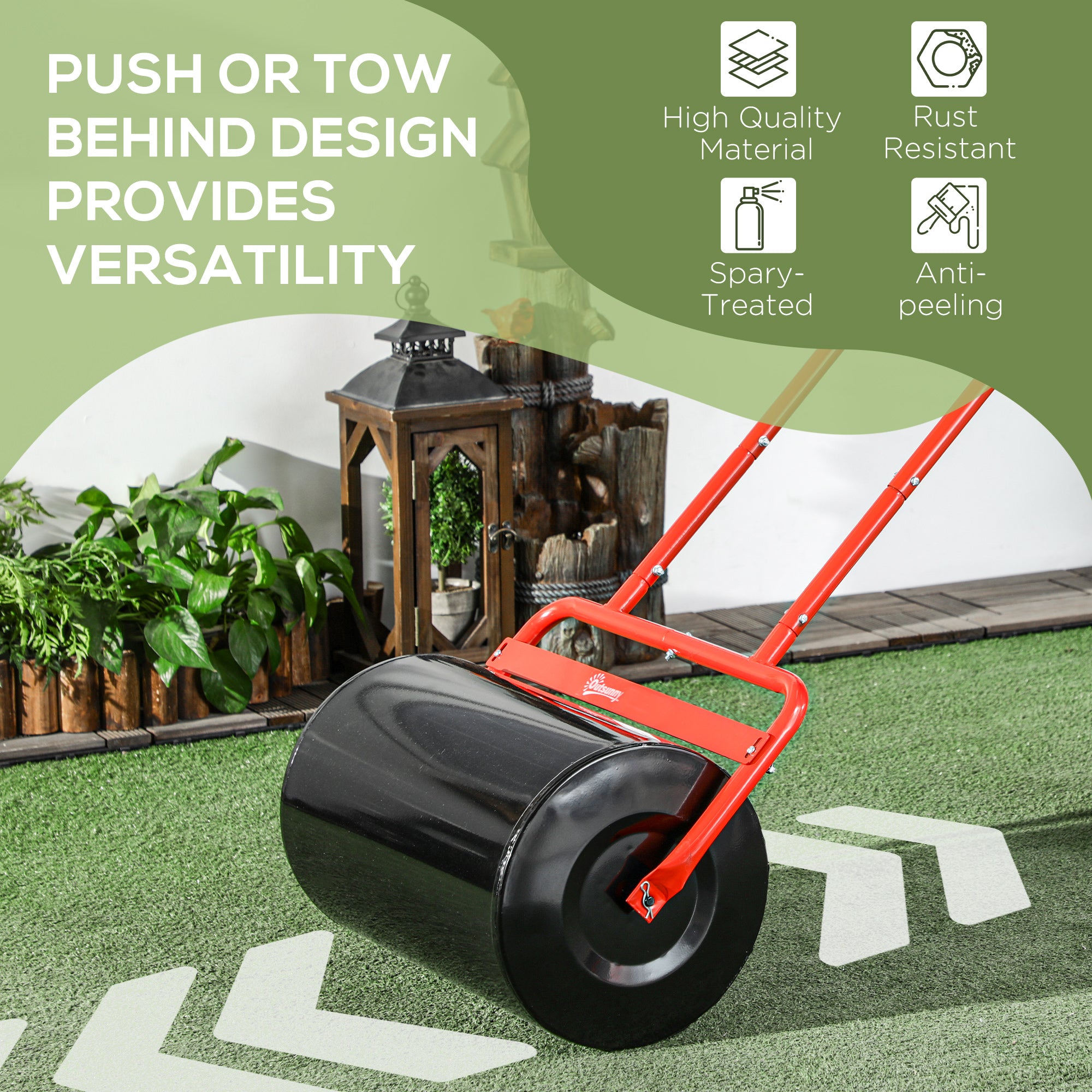 Outsunny 38L Fillable Cylinder Steel Lawn Roller - Red - North Peak Garden Furniture