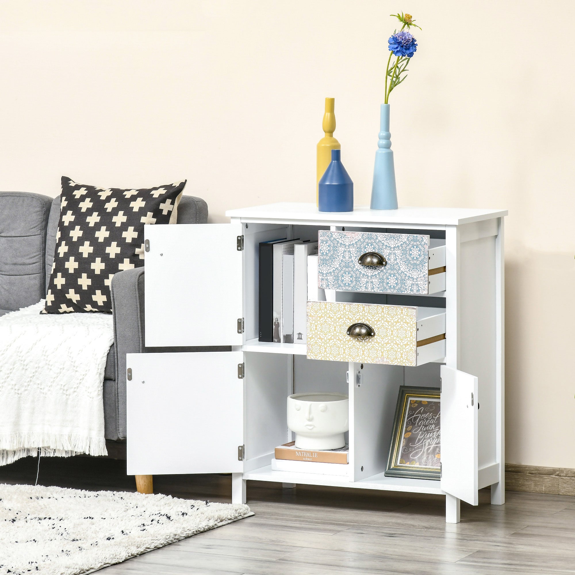 HOMCOM Drawer Table Sideboard Multi-purpose Storage Chest Shabby Chic Entryway Living Room Bedroom Furniture Organizer Unit - North Peak Garden Furniture