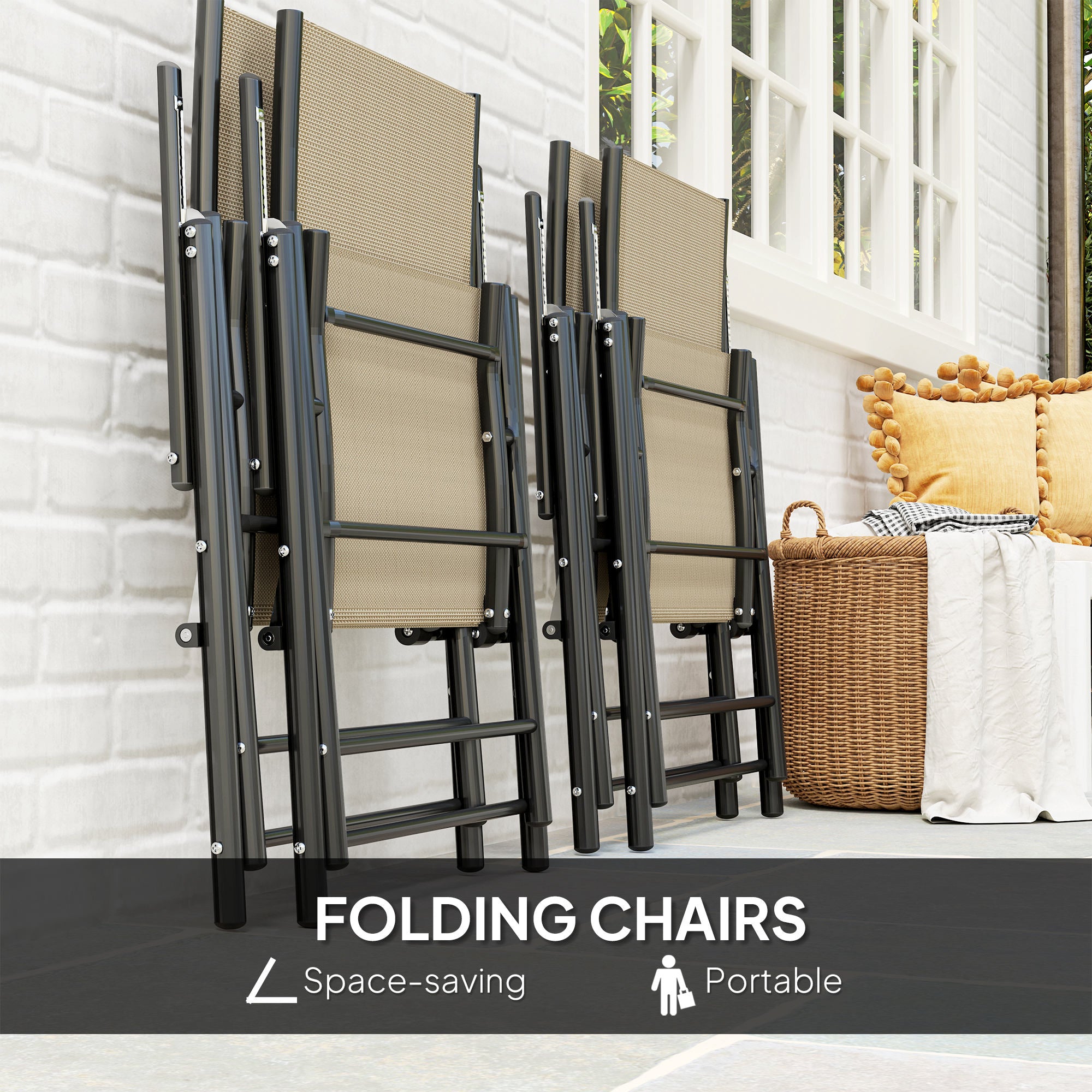 Outsunny Five-Piece Steel Frame Patio Set - Khaki/Black - North Peak Garden Furniture