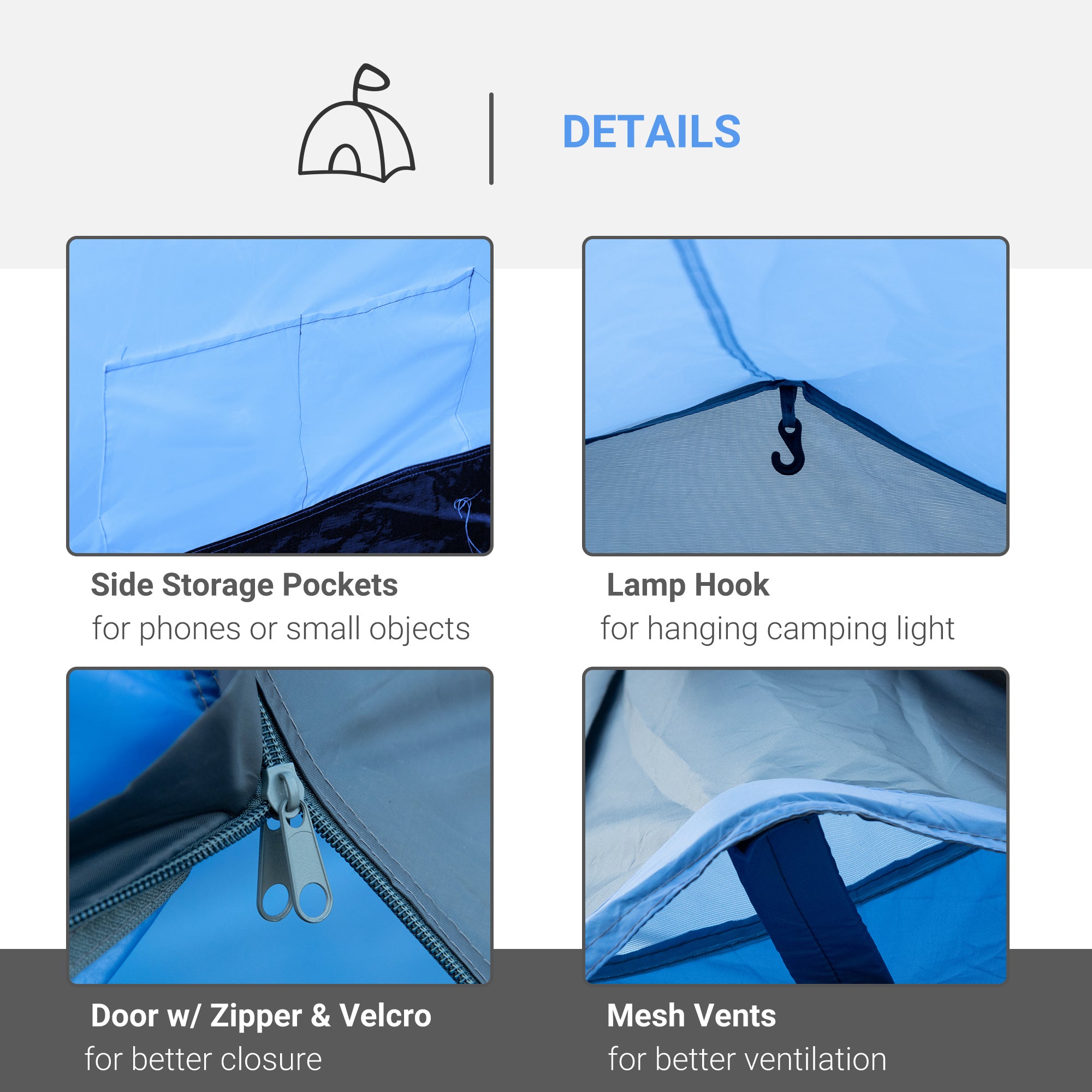 Outsunny 2-3 Man Tunnel Tents w/ Vestibule Camping Tent Porch Air Vents Rainfly Weather-Resistant Shelter Fishing Hiking Festival Shelter Home - North Peak Garden Furniture