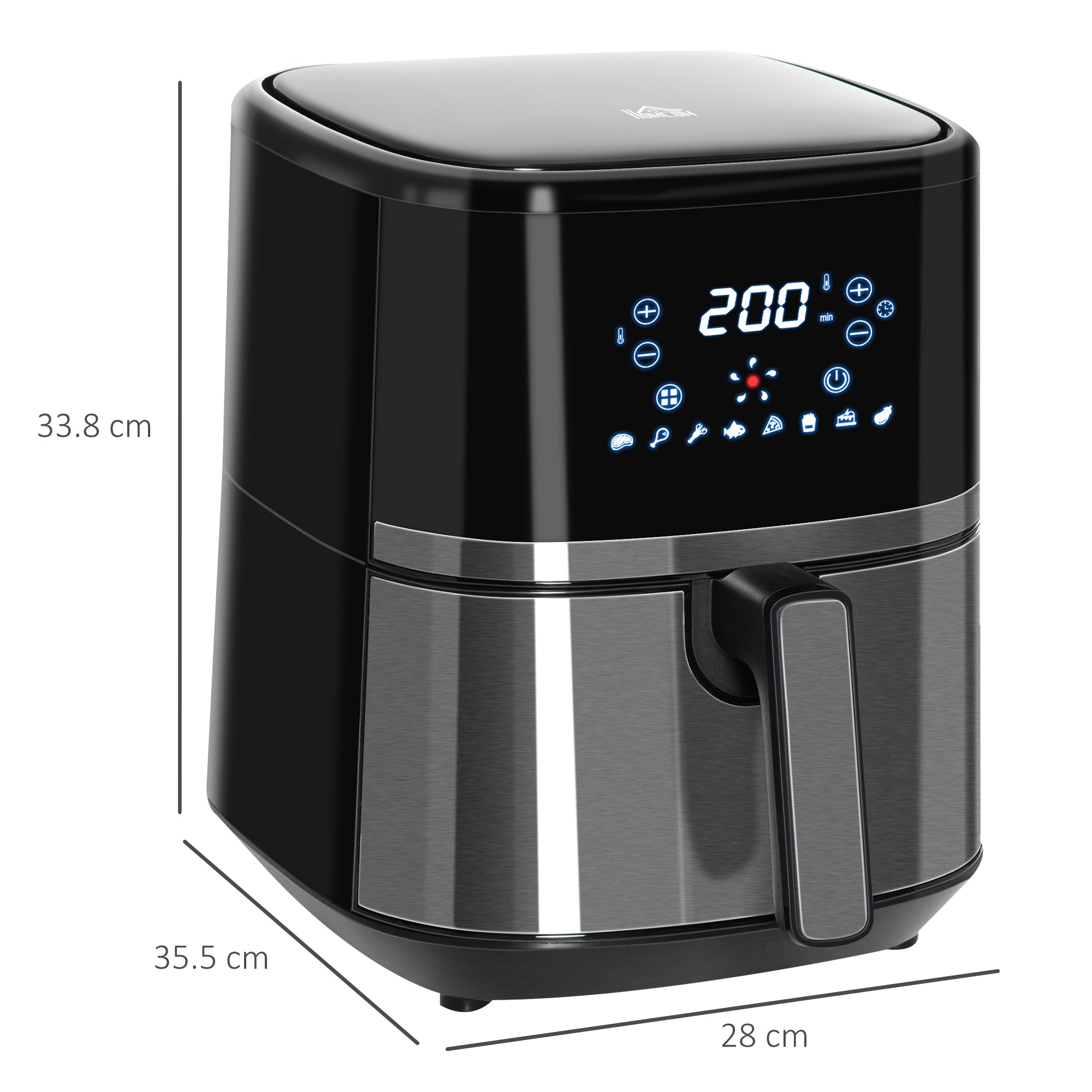 HOMCOM 4.5L Air Fryer, 8-in-1 Digital Air Fryer Oven with Rapid Air Circulation, Temp Control & Timer, Non-stick Basket, Oil-Free Cook, 1500W, Black - North Peak Garden Furniture
