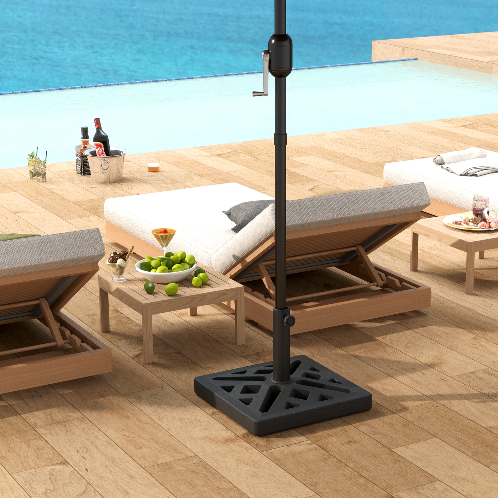 Outsunny Garden Parasol Base, 15kg HDPE Outdoor Umbrella Stand Parasol Stand with Cut-Out Design, Sun Umbrella Base for 32, 38, 48 mm Poles, Black - North Peak Garden Furniture