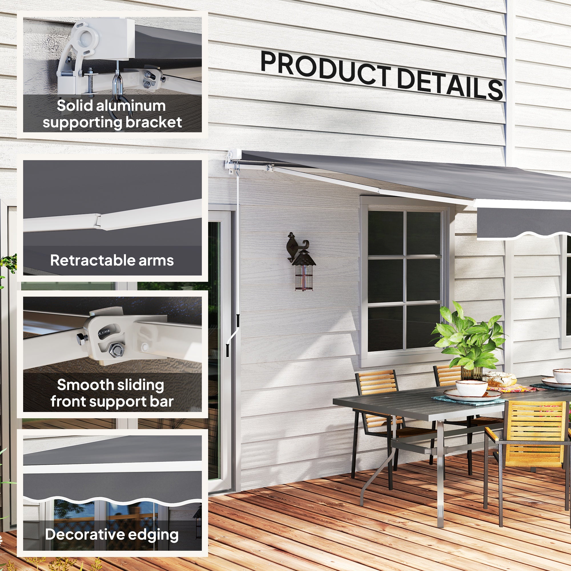 Outsunny 2 x 2.5m Manual Retractable Awning - Dark Grey - North Peak Garden Furniture