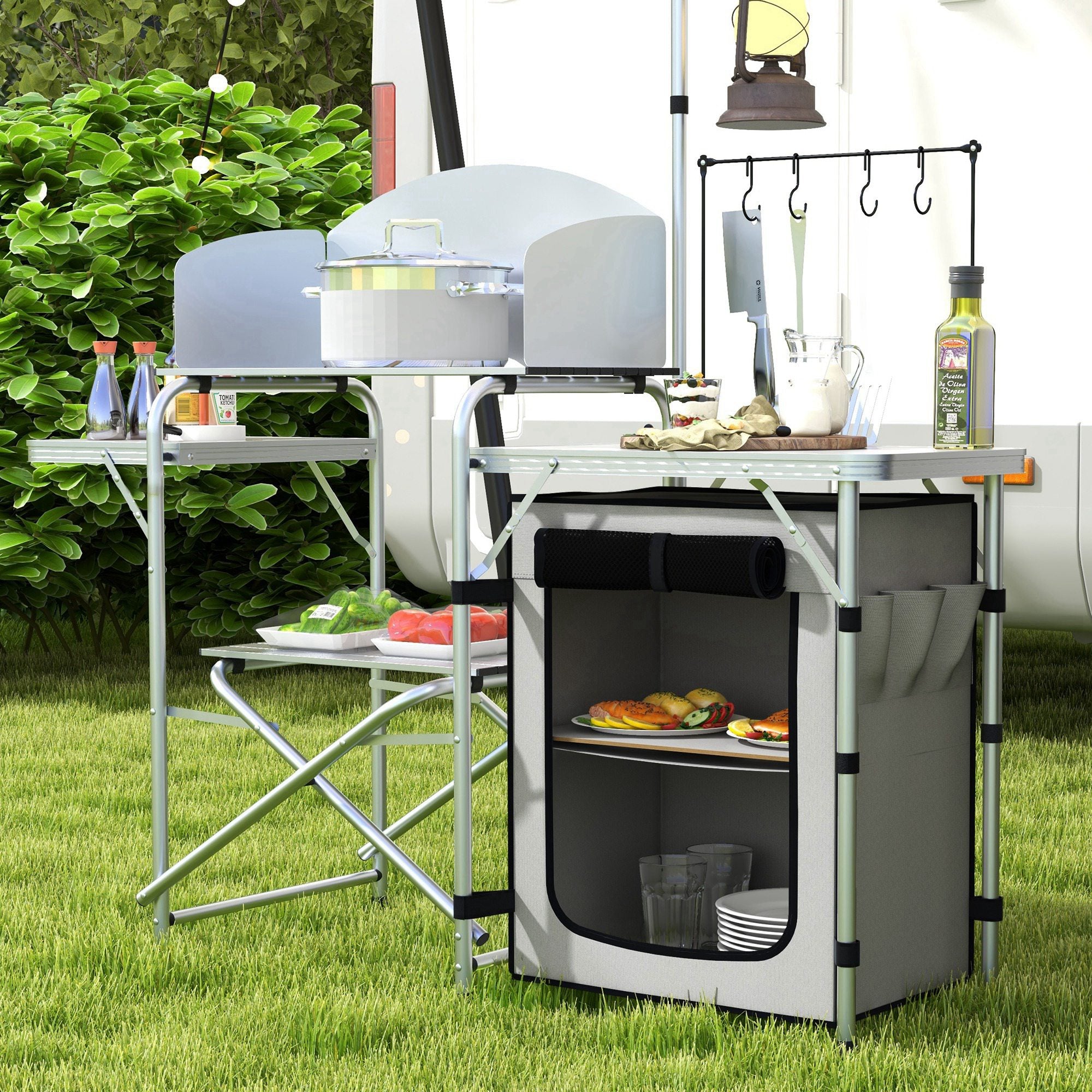 Outsunny Multi-Feature Folding Camping Kitchen, with Wind Shield - North Peak Garden Furniture