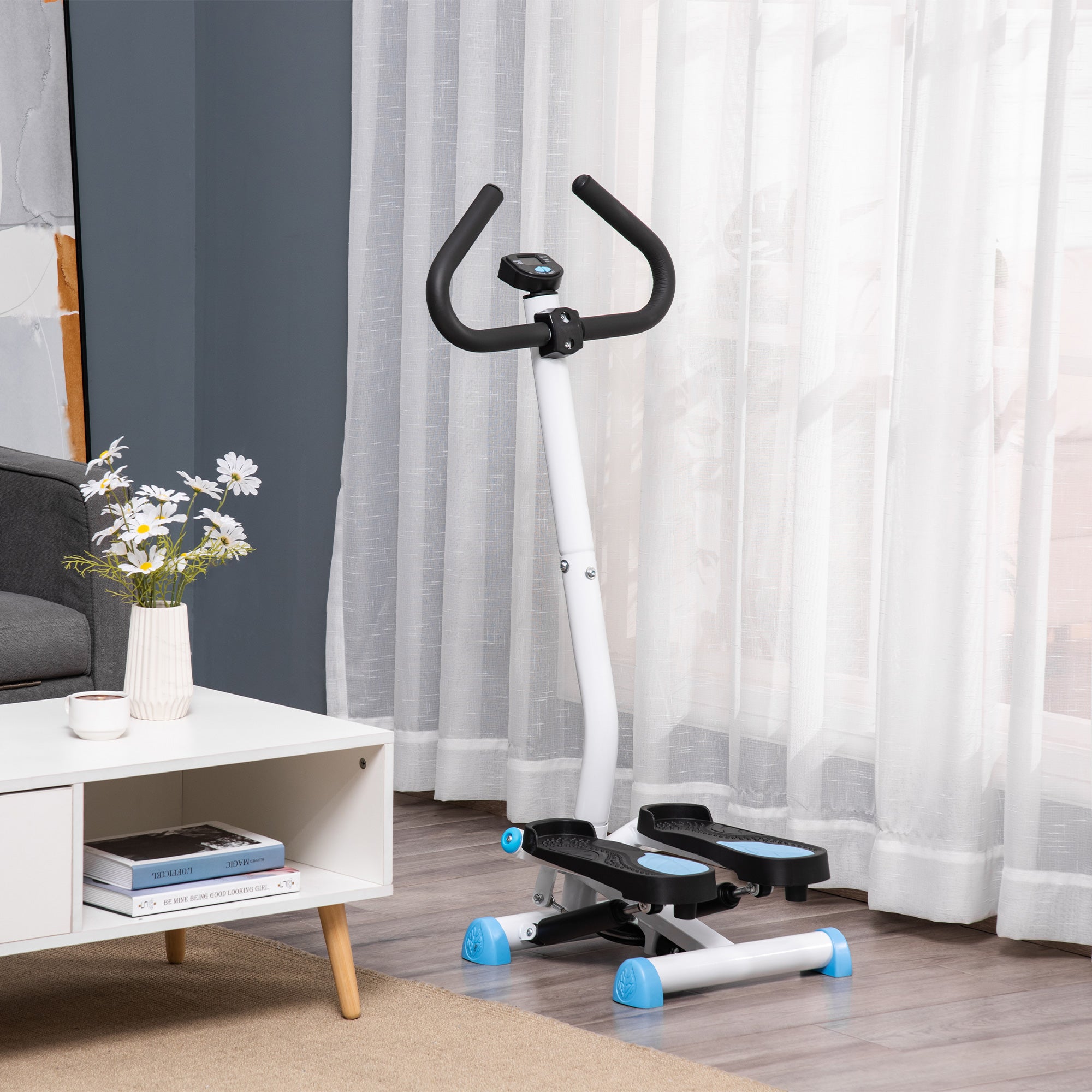 HOMCOM Twister Stepper Height Adjustable Step Machine, with LCD Screen - Blue - North Peak Garden Furniture