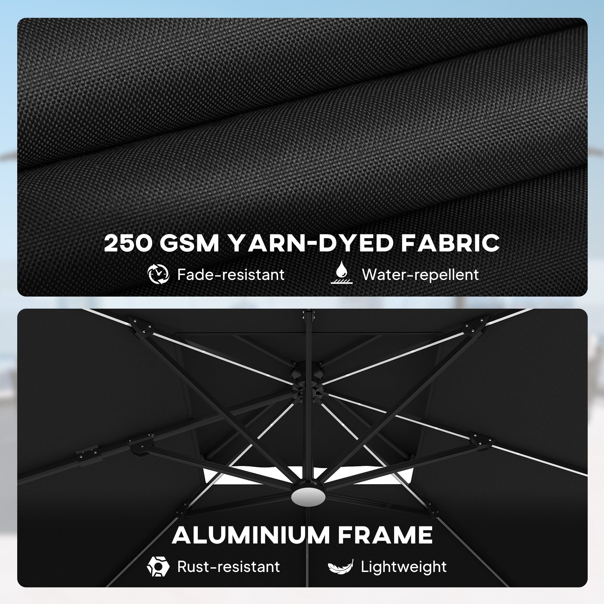 Outsunny Multi-Angle LED Light Parasol Umbrella - Black