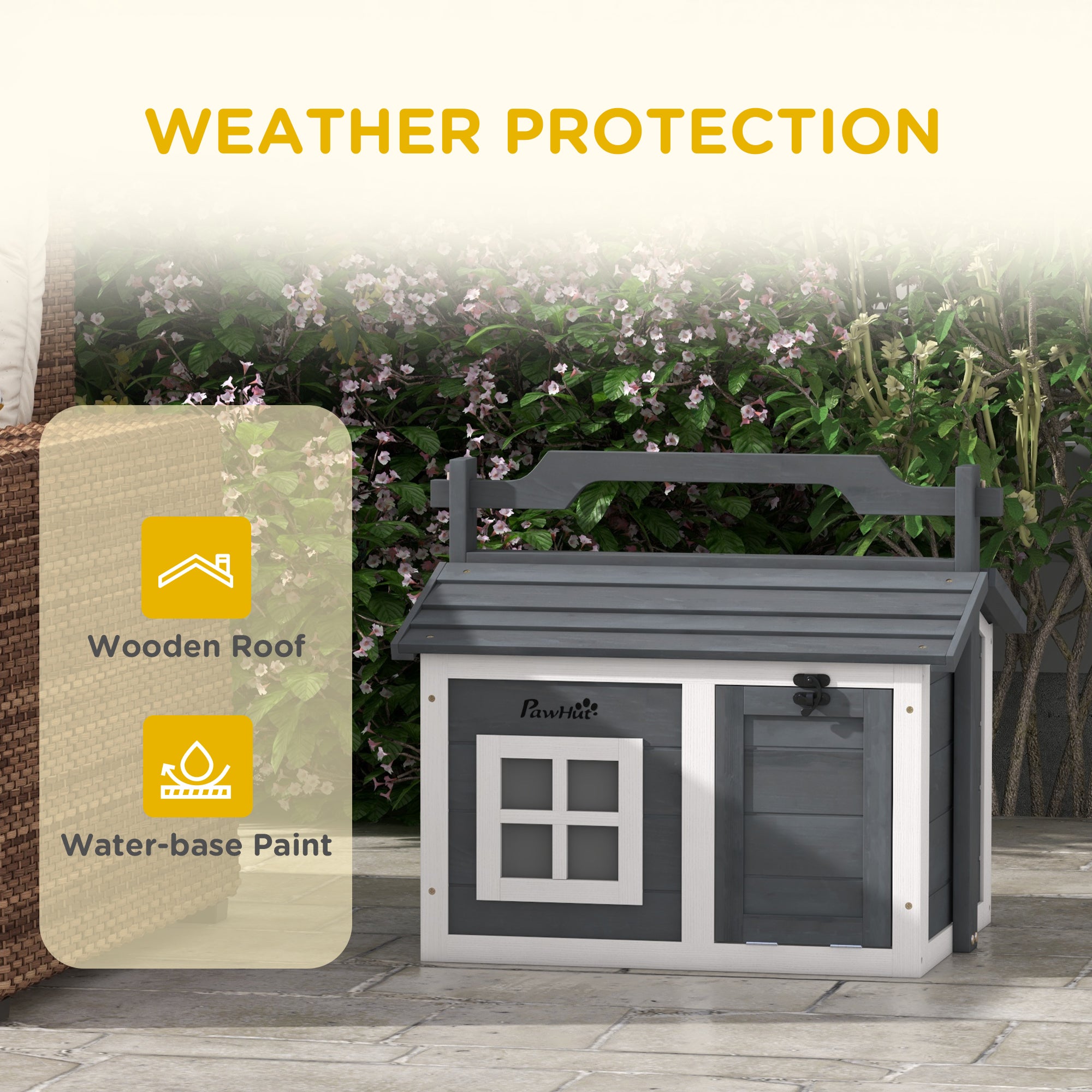 PawHut Indoor Rabbit Hutch, Portable Small Animal House Outdoor, with Top Handle, Openable Roof - Grey - North Peak Garden Furniture